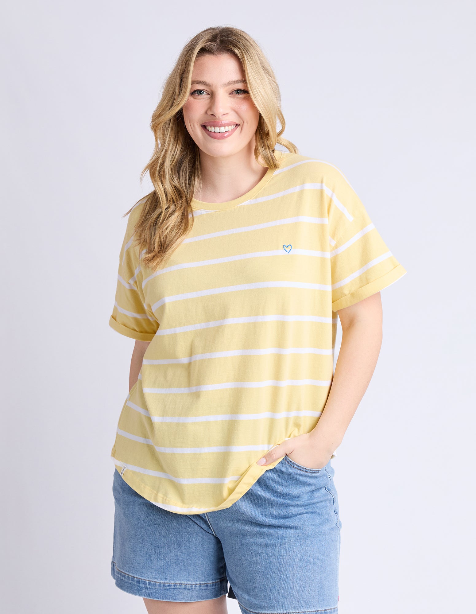 Halli Short Sleeve Tee Banana and White Stripe