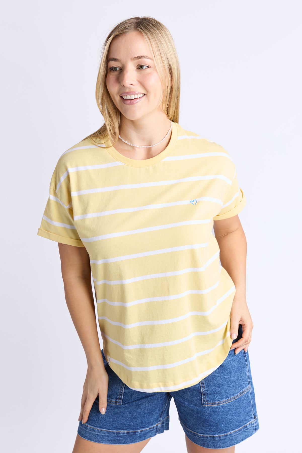 Halli Short Sleeve Tee Banana and White Stripe