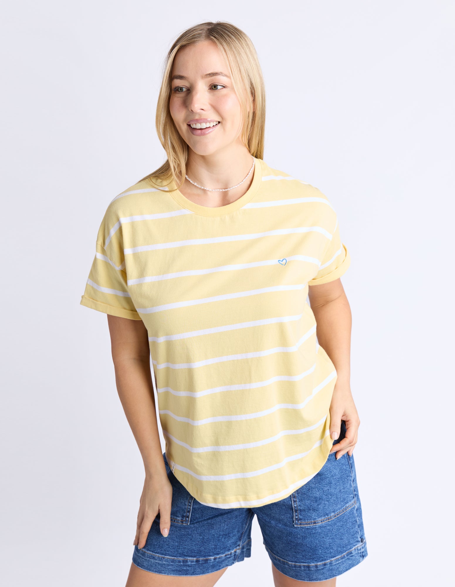 Halli Short Sleeve Tee Banana and White Stripe