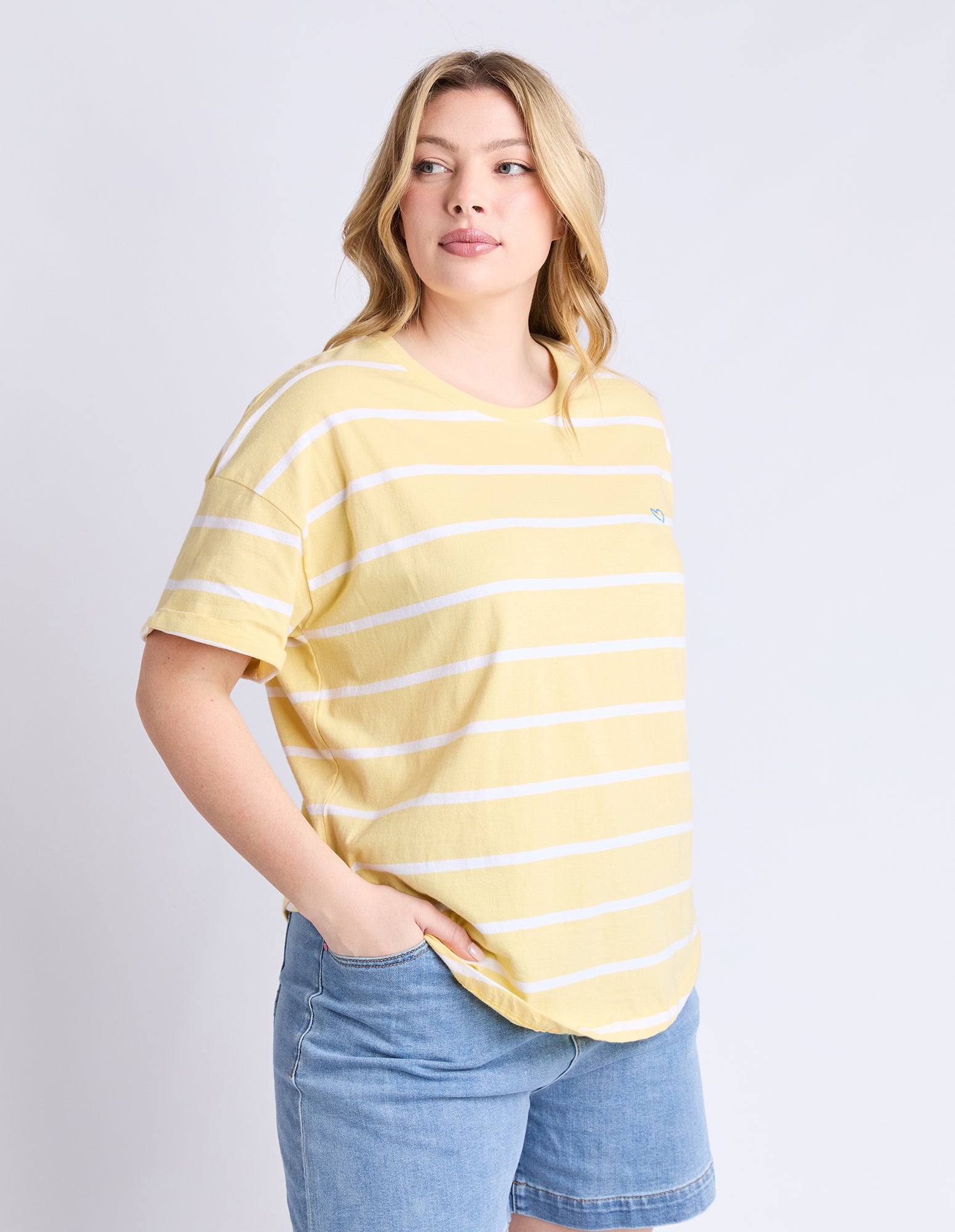Halli Short Sleeve Tee Banana and White Stripe