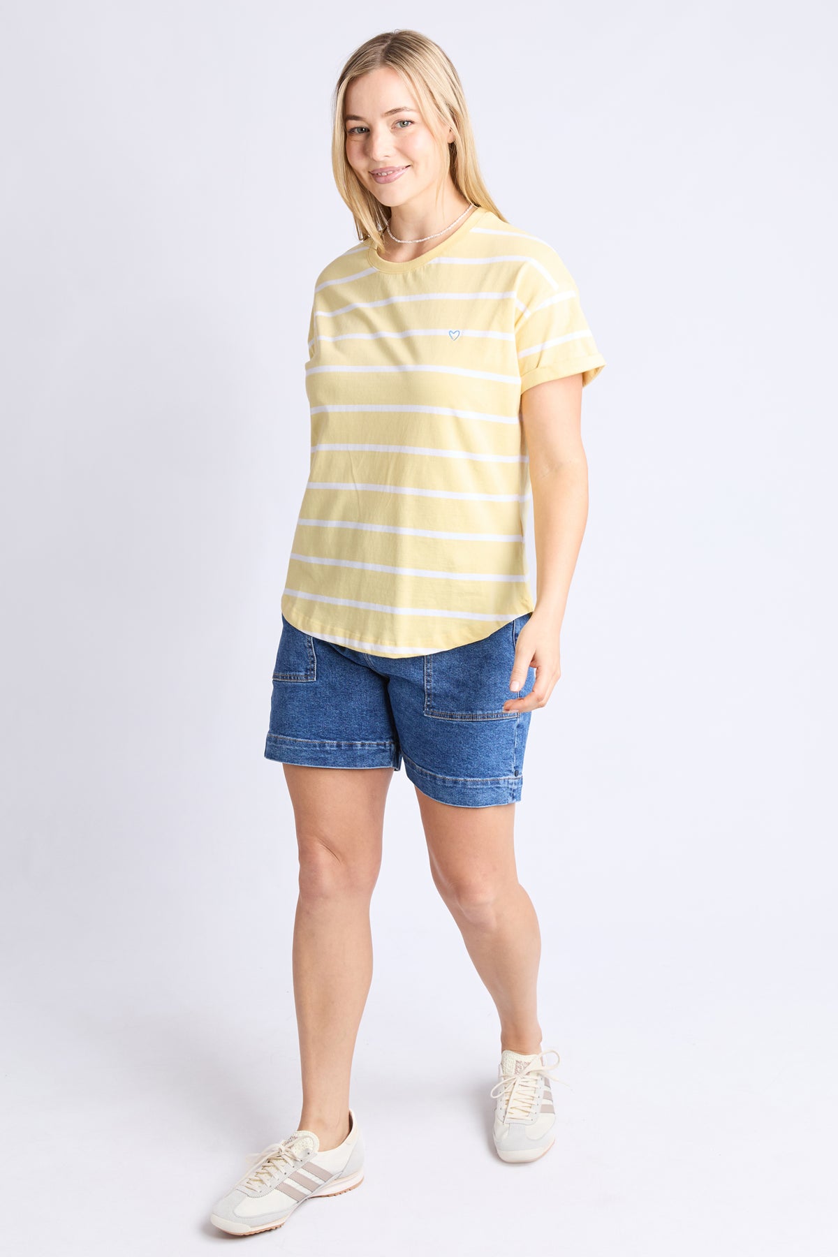 Halli Short Sleeve Tee Banana and White Stripe