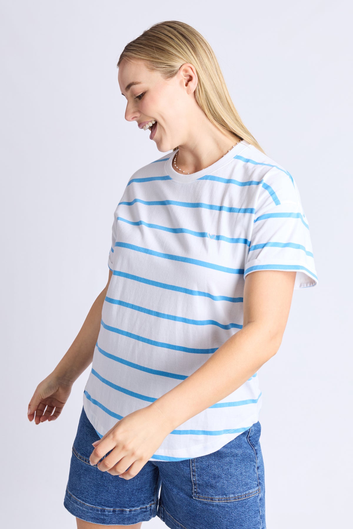 Halli Tee - White/ Azure Stripe