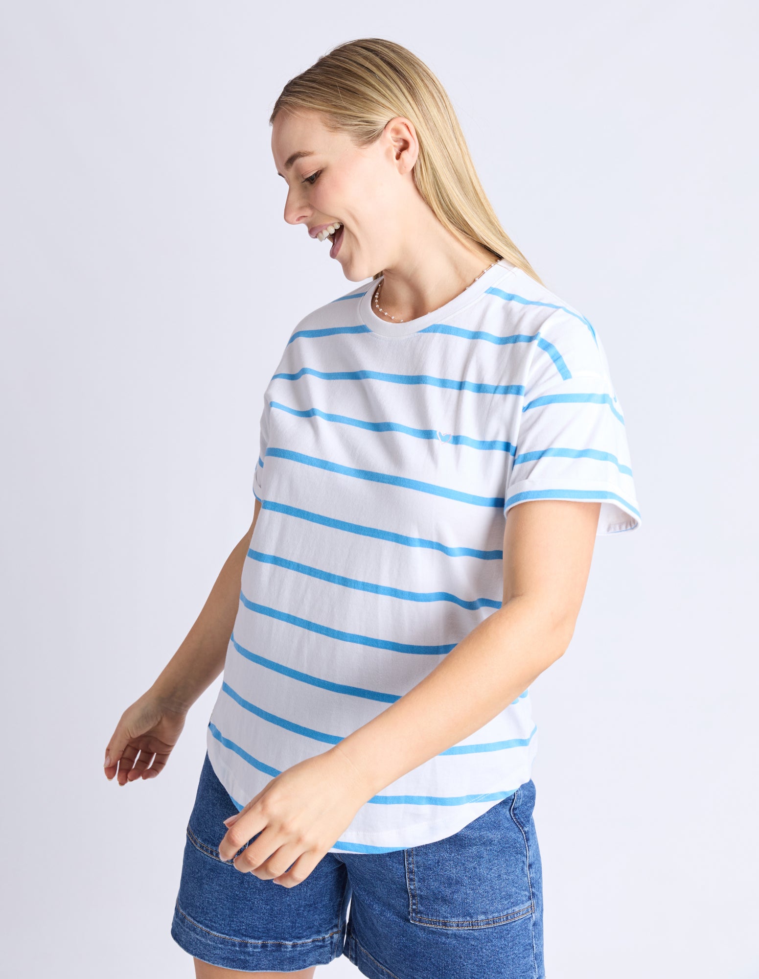 Halli Tee - White/ Azure Stripe