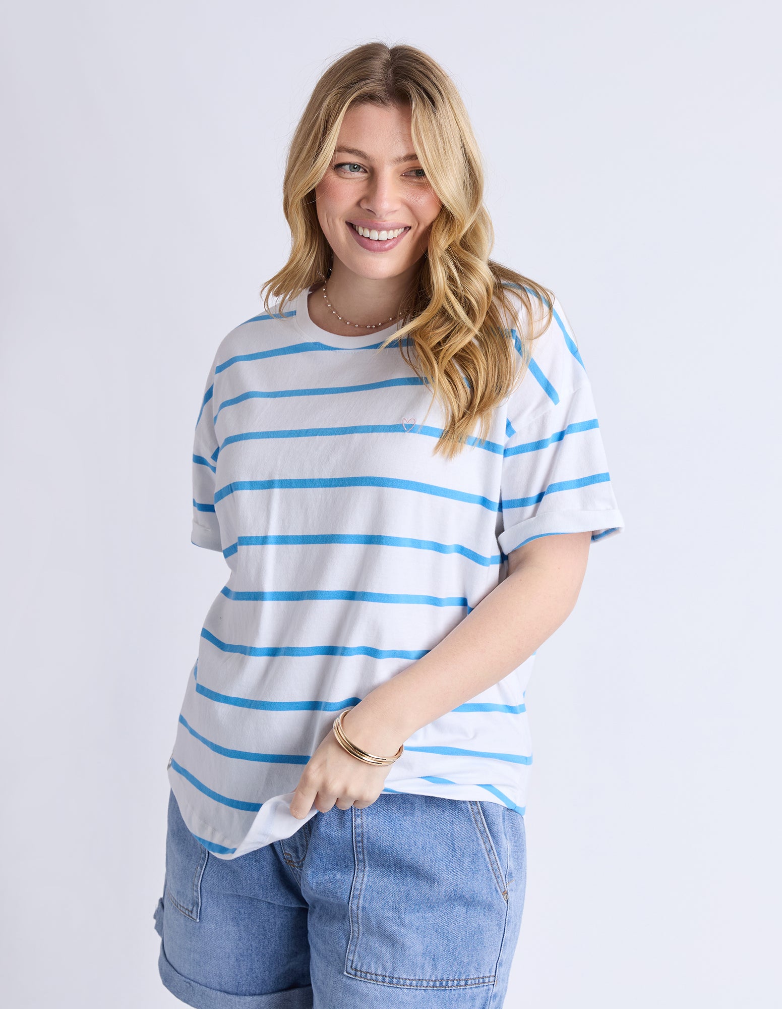 Halli Tee - White/ Azure Stripe