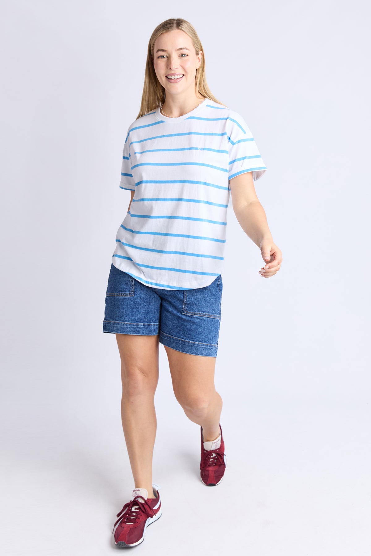Halli Tee - White/ Azure Stripe