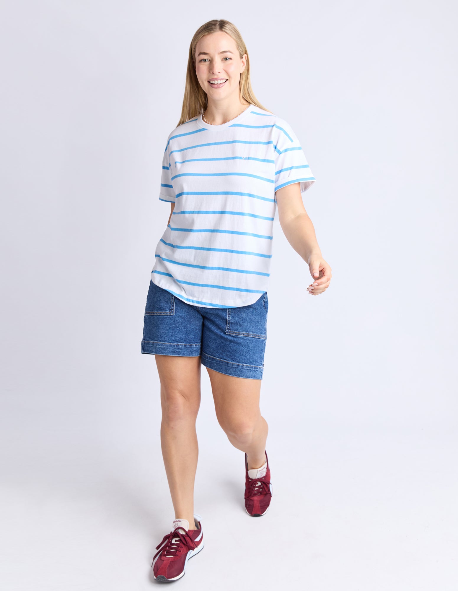 Halli Tee - White/ Azure Stripe