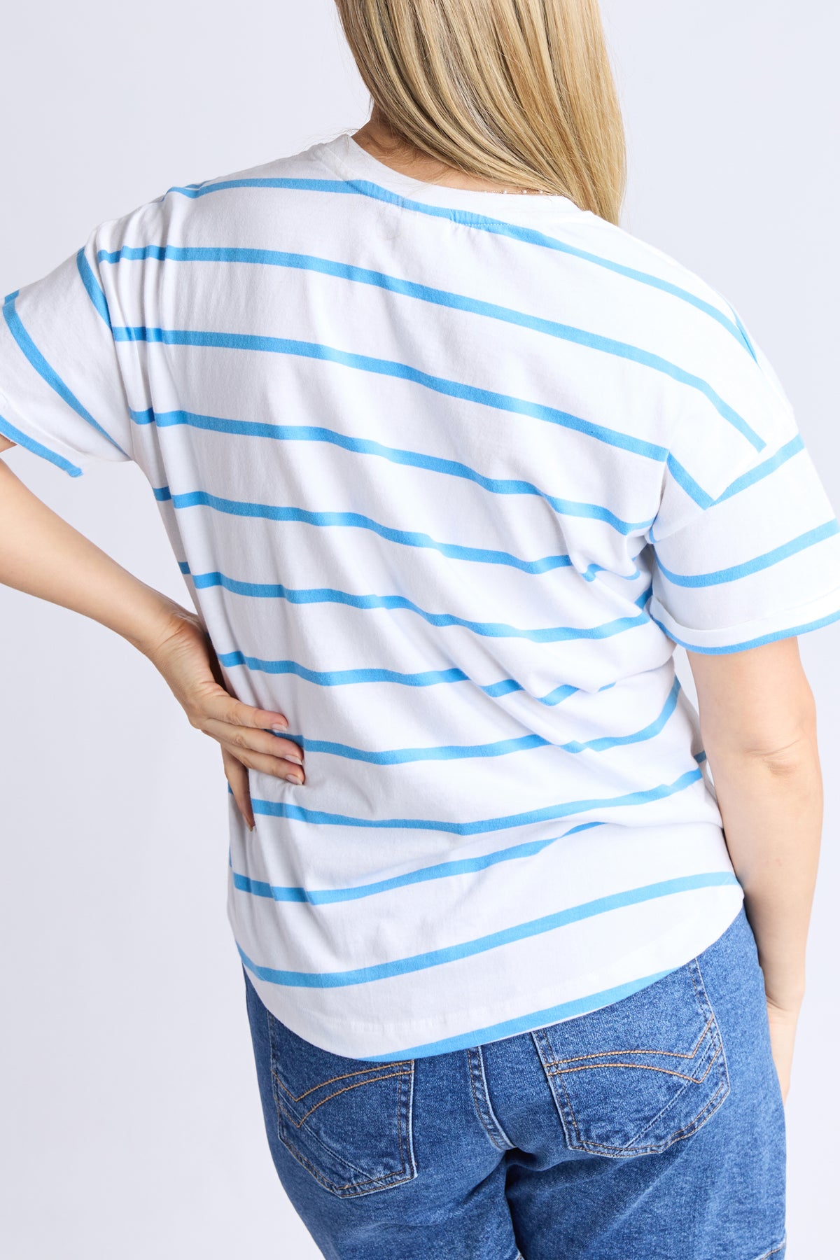 Halli Tee - White/ Azure Stripe