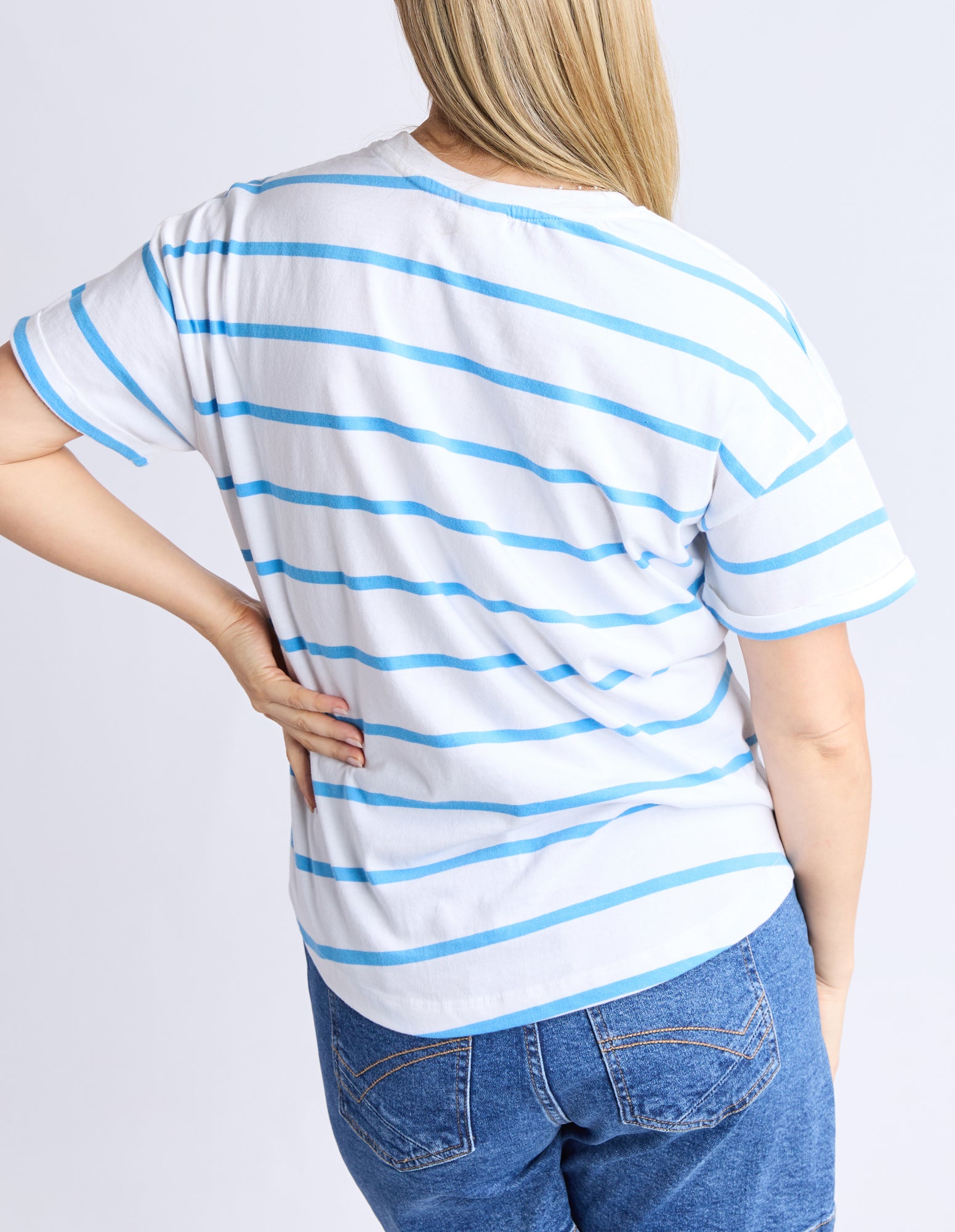 Halli Tee - White/ Azure Stripe