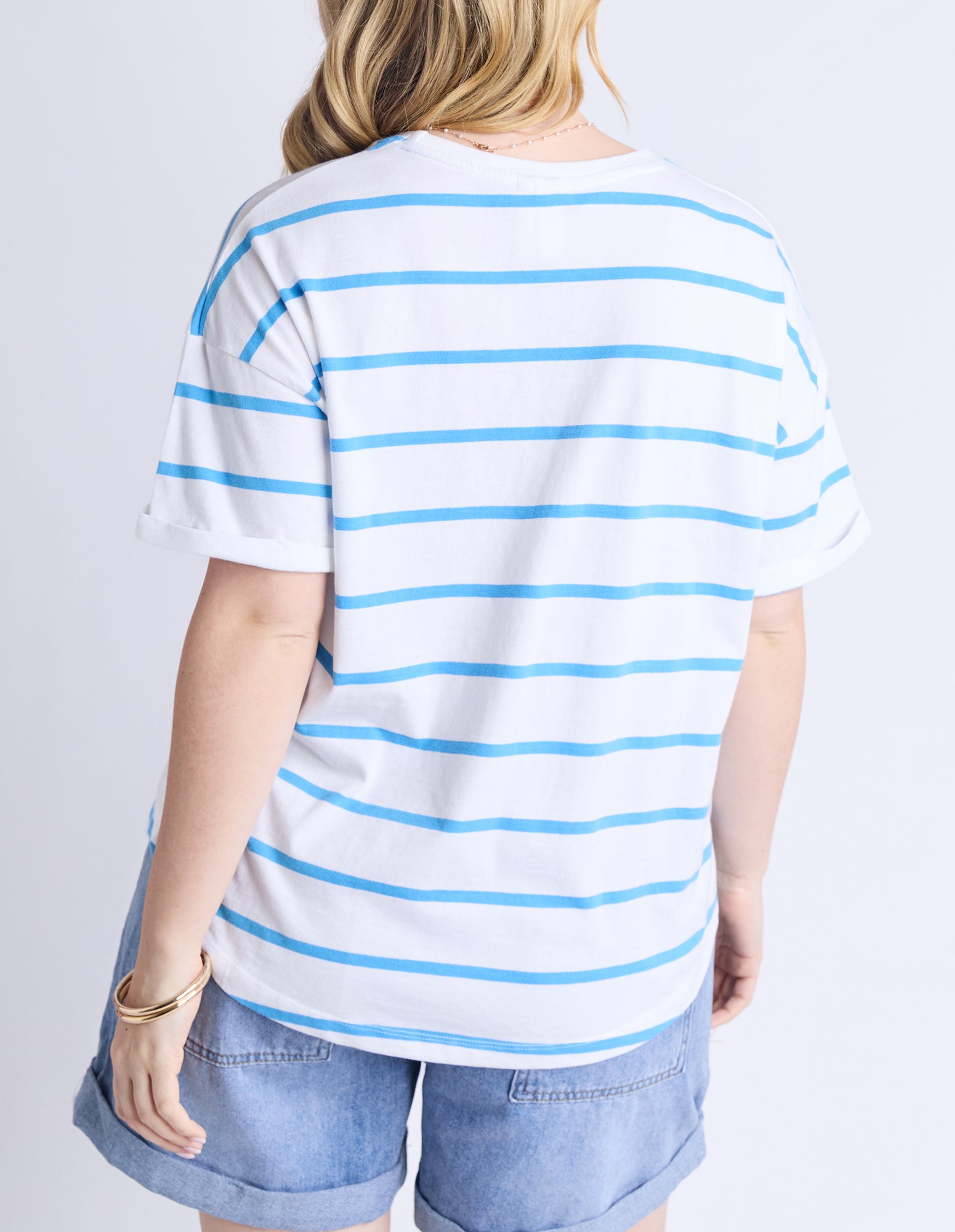 Halli Tee - White/ Azure Stripe