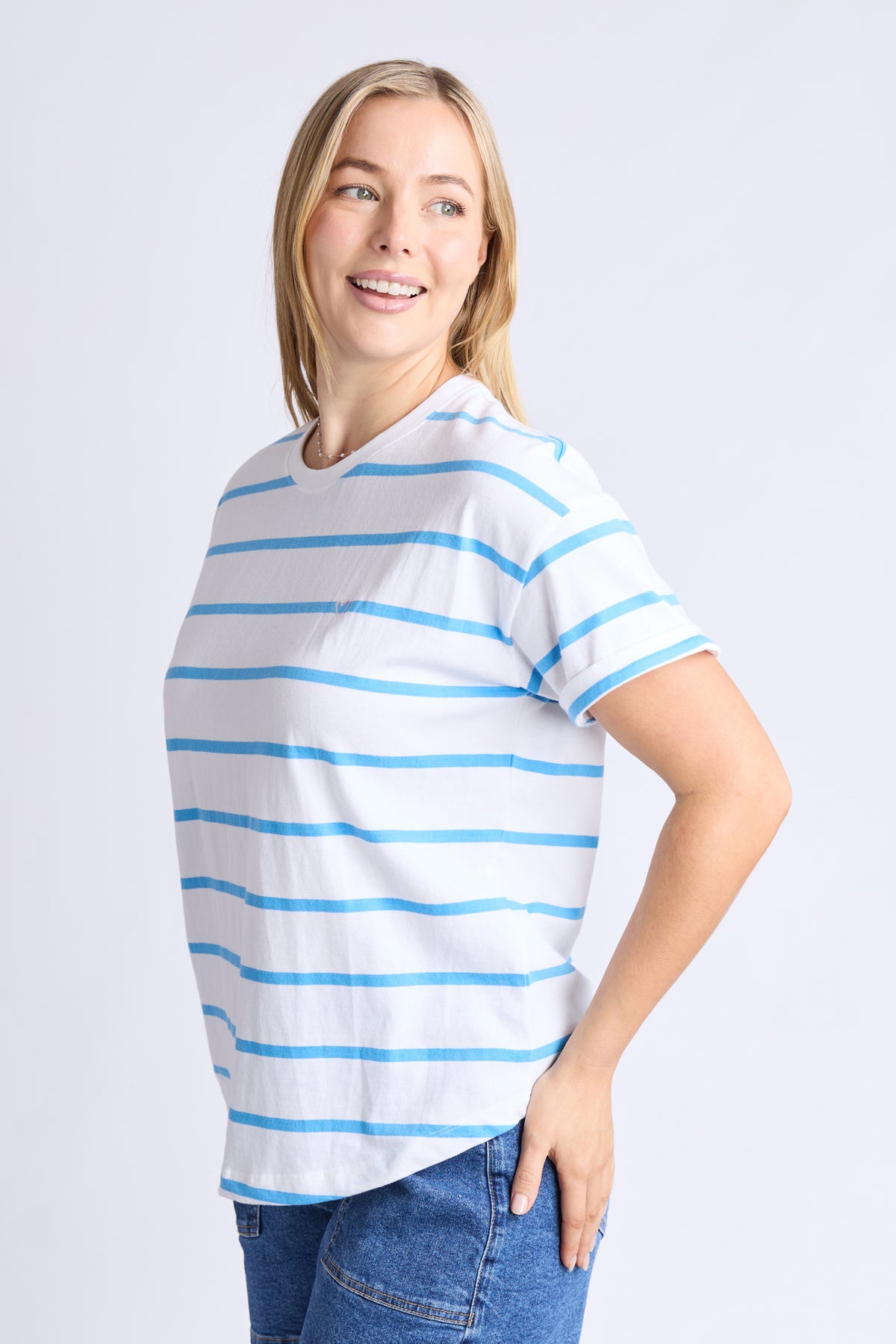 Halli Tee - White/ Azure Stripe