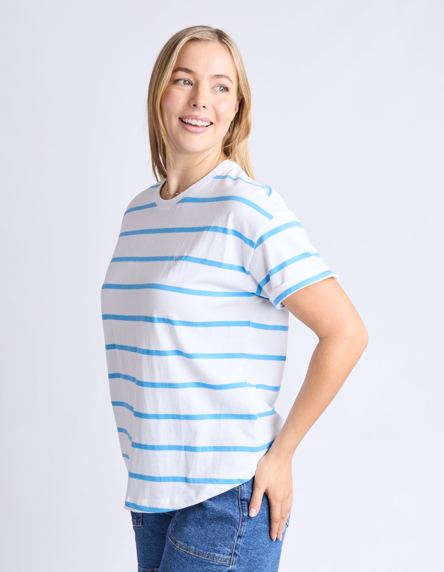 Halli Tee - White/ Azure Stripe