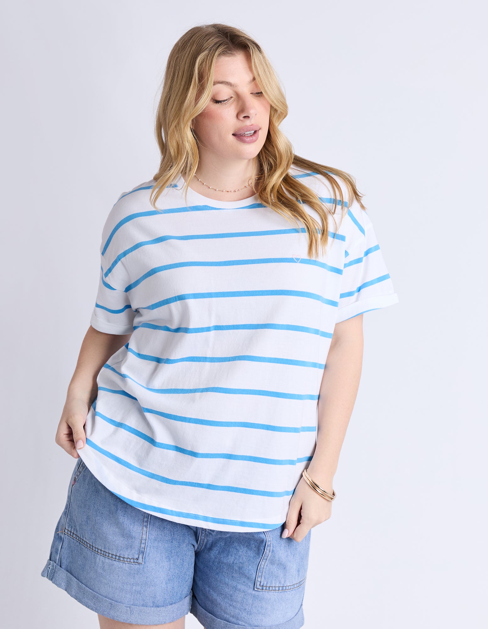 Halli Tee - White/ Azure Stripe