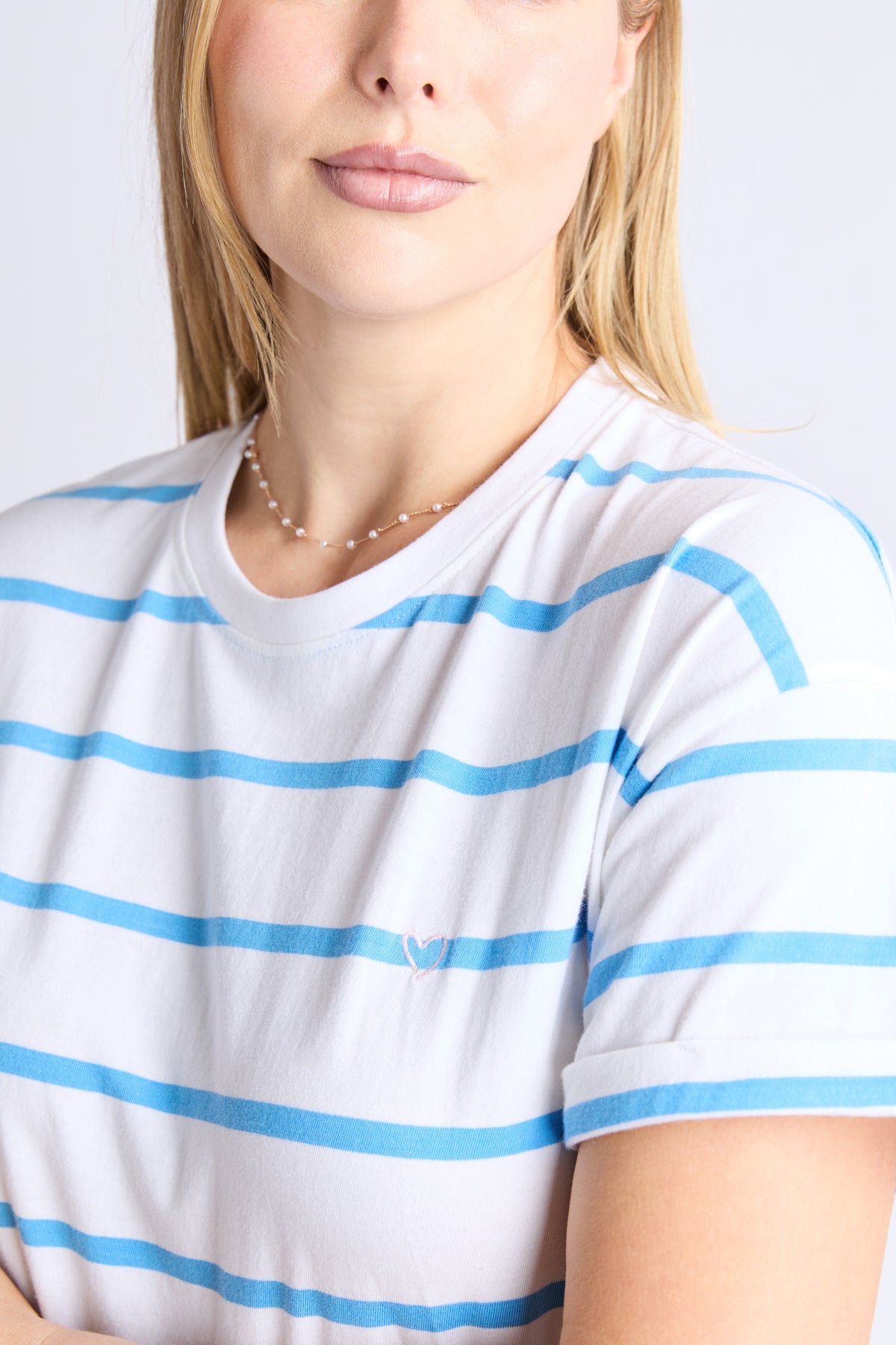 Halli Tee - White/ Azure Stripe
