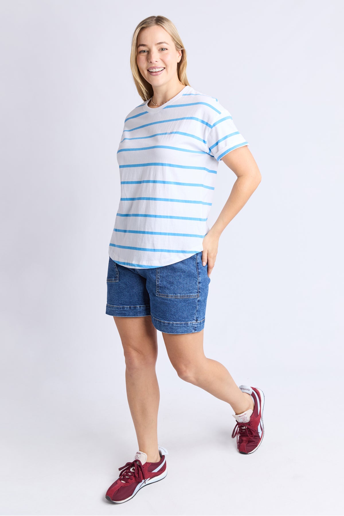 Halli Tee - White/ Azure Stripe