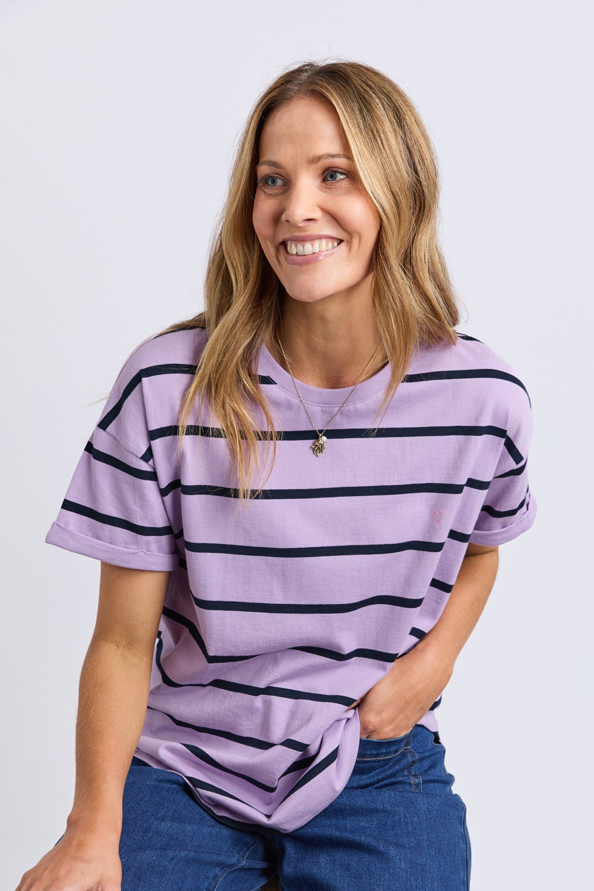 Halli Short Sleeve Tee Lilac/Navy Stripe
