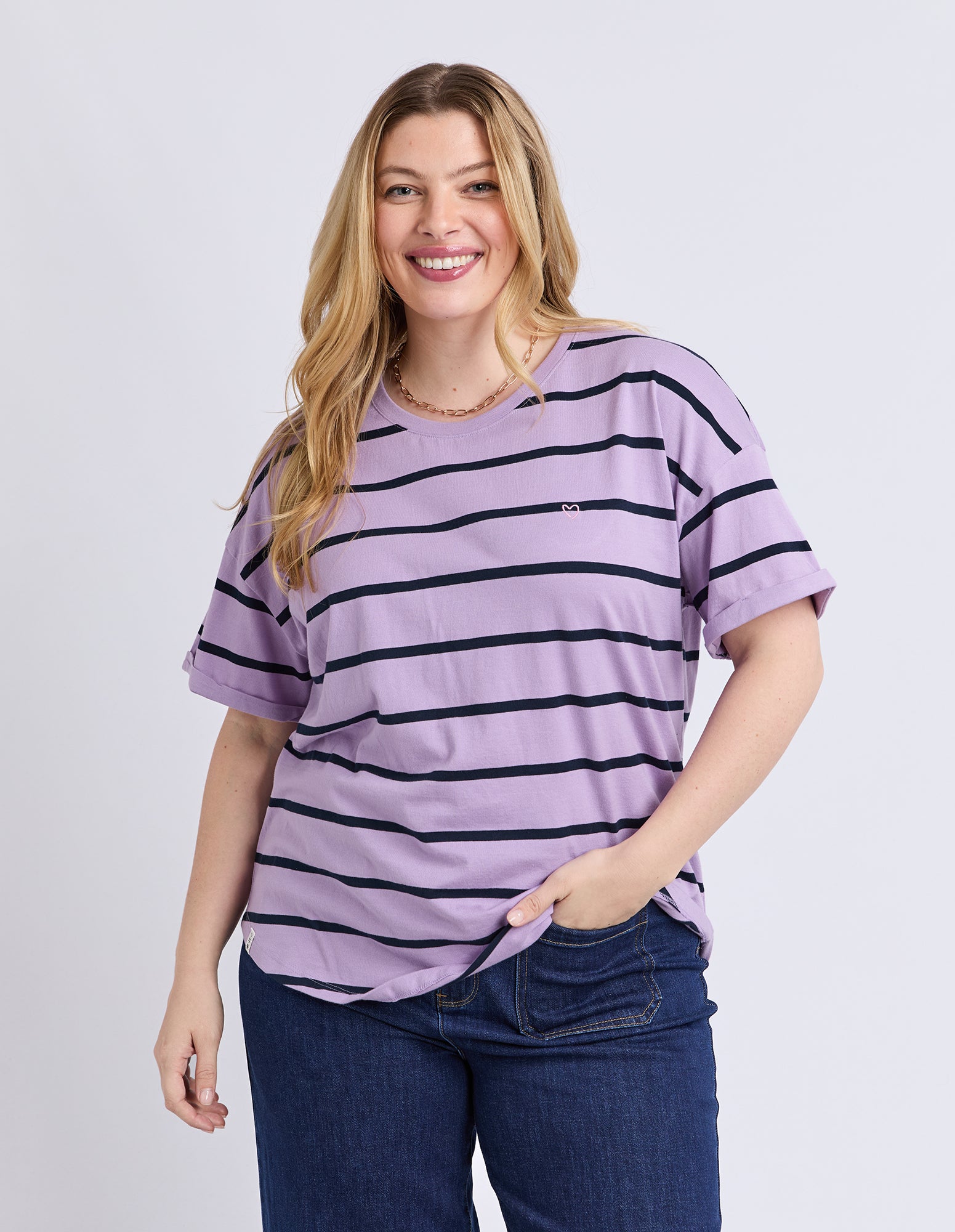 Halli Short Sleeve Tee Lilac/Navy Stripe