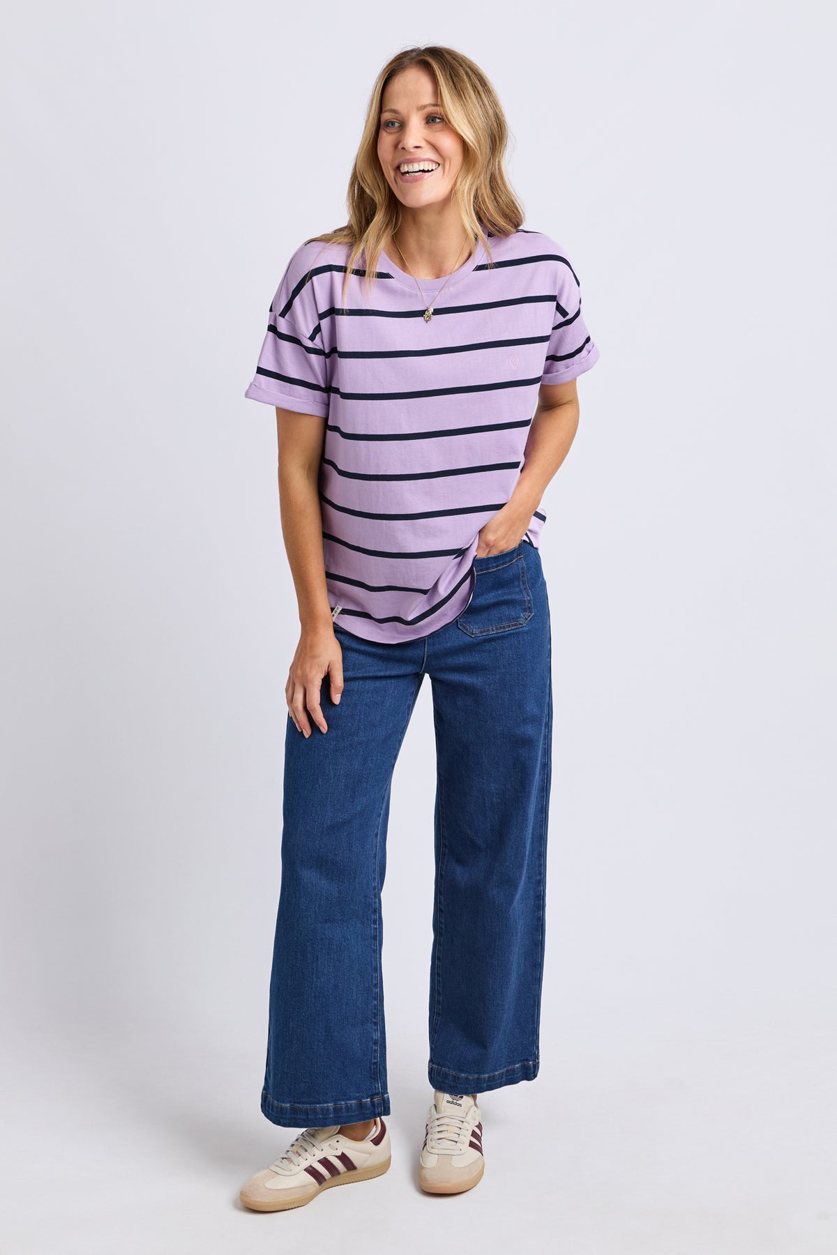 Halli Short Sleeve Tee Lilac/Navy Stripe