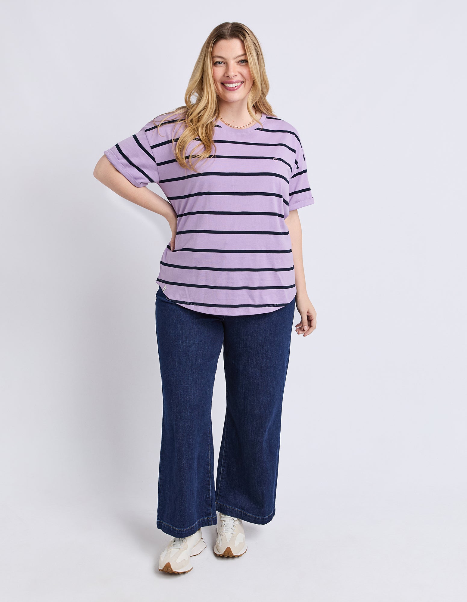 Halli Short Sleeve Tee Lilac/Navy Stripe