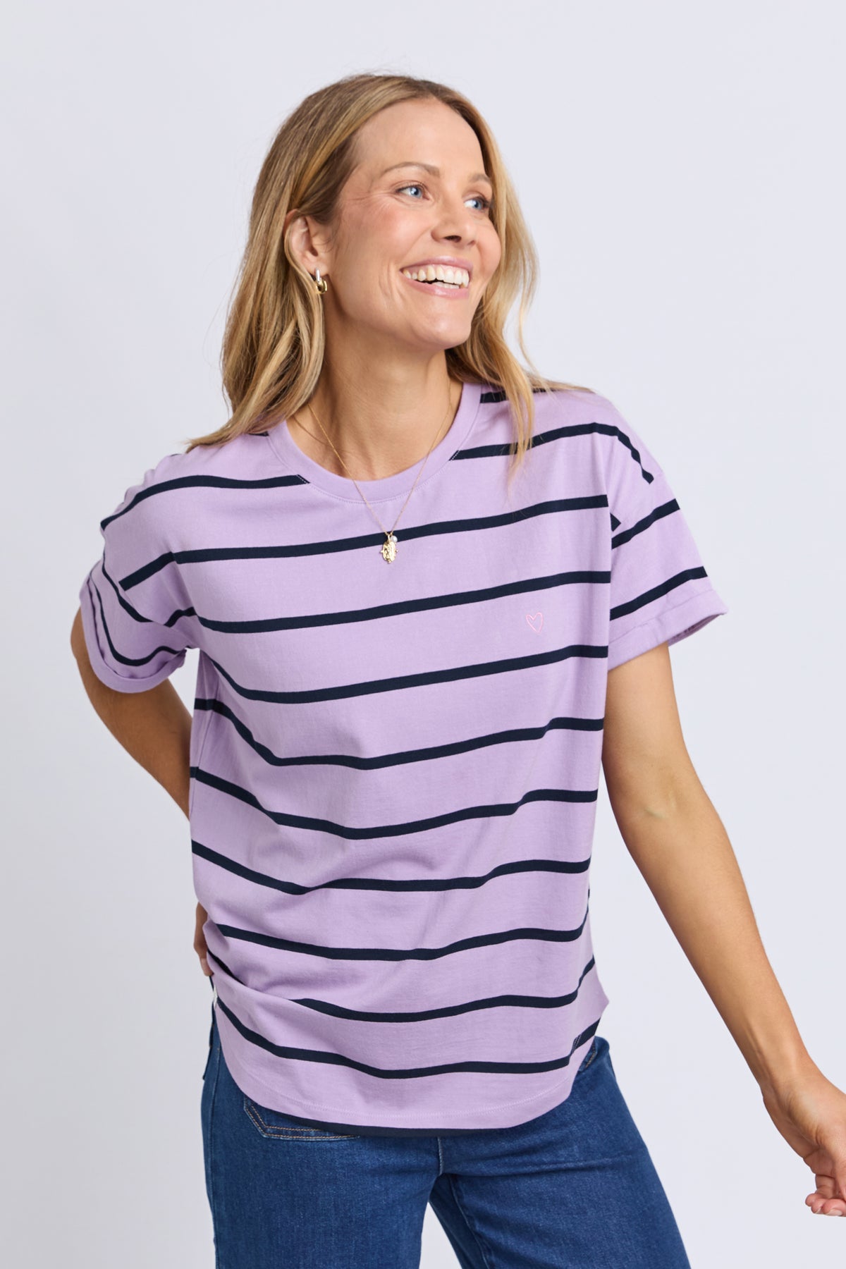 Halli Short Sleeve Tee Lilac/Navy Stripe