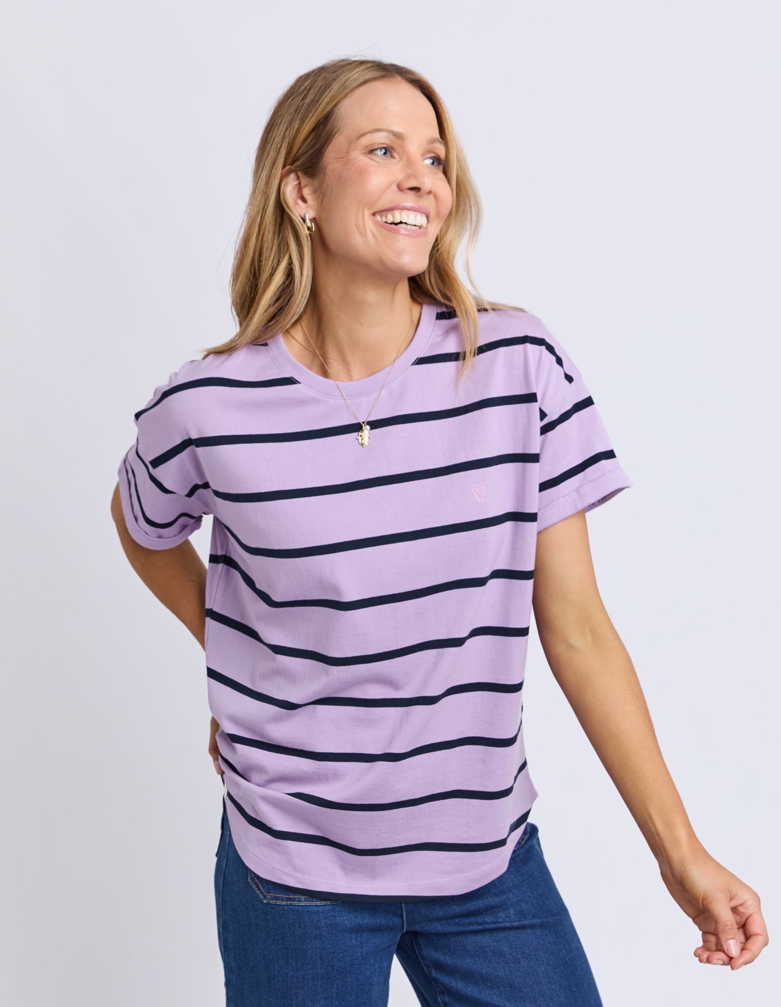 Halli Short Sleeve Tee Lilac/Navy Stripe