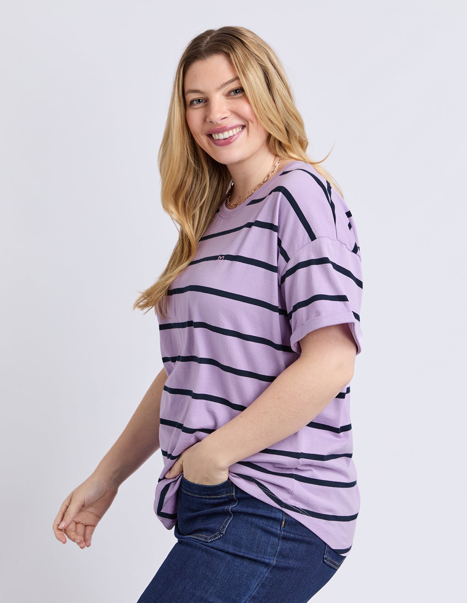 Halli Short Sleeve Tee Lilac/Navy Stripe