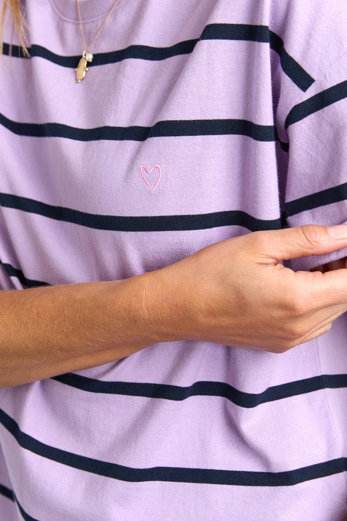 Halli Short Sleeve Tee Lilac/Navy Stripe
