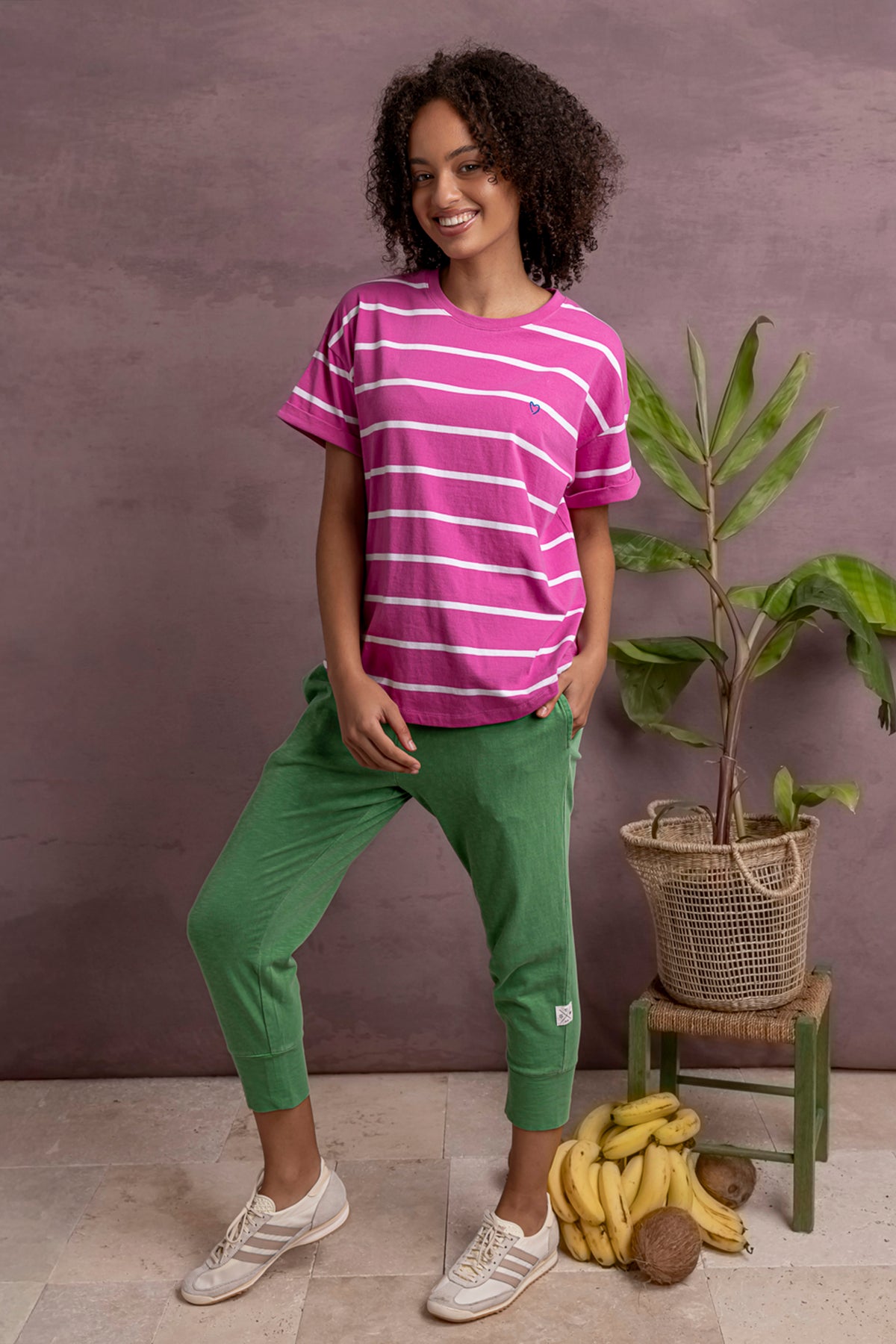 Halli Short Sleeve Tee Magenta/White Stripe