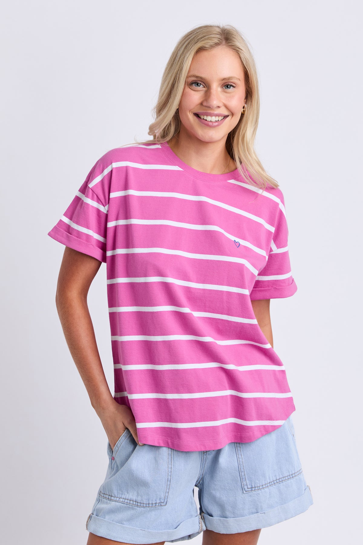 Halli Short Sleeve Tee Magenta/White Stripe
