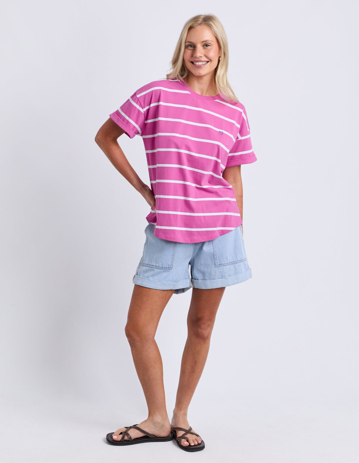 Halli Short Sleeve Tee Magenta/White Stripe