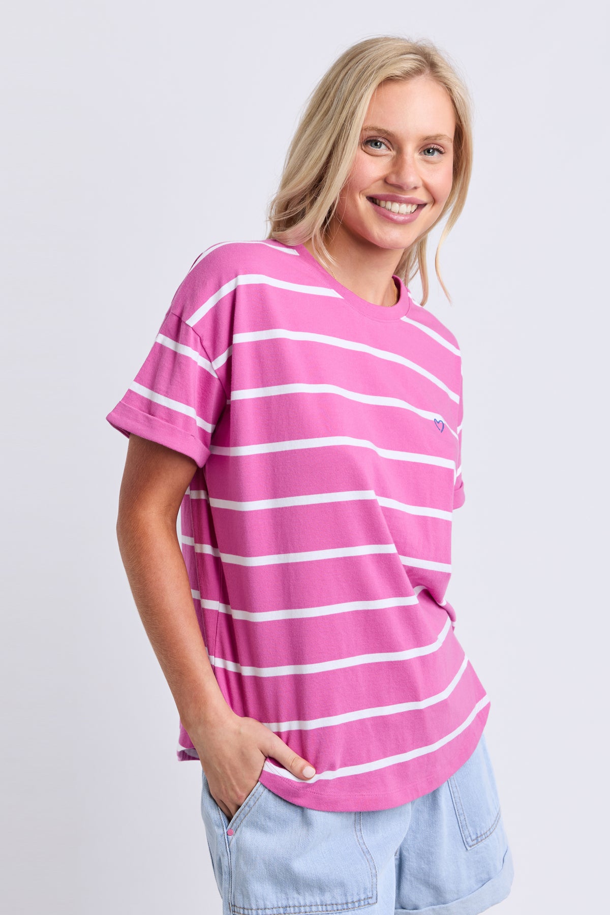 Halli Short Sleeve Tee Magenta/White Stripe