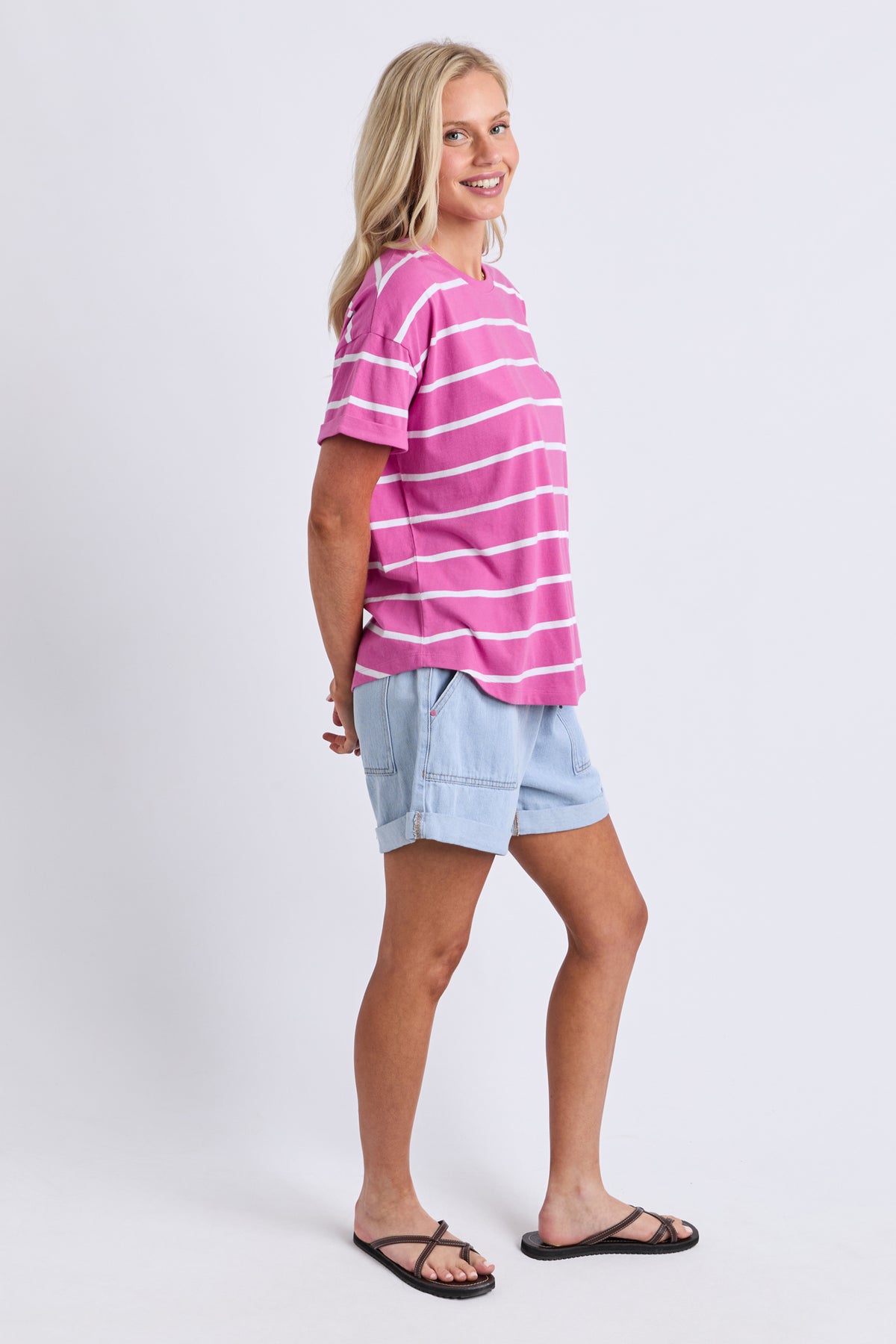 Halli Short Sleeve Tee Magenta/White Stripe