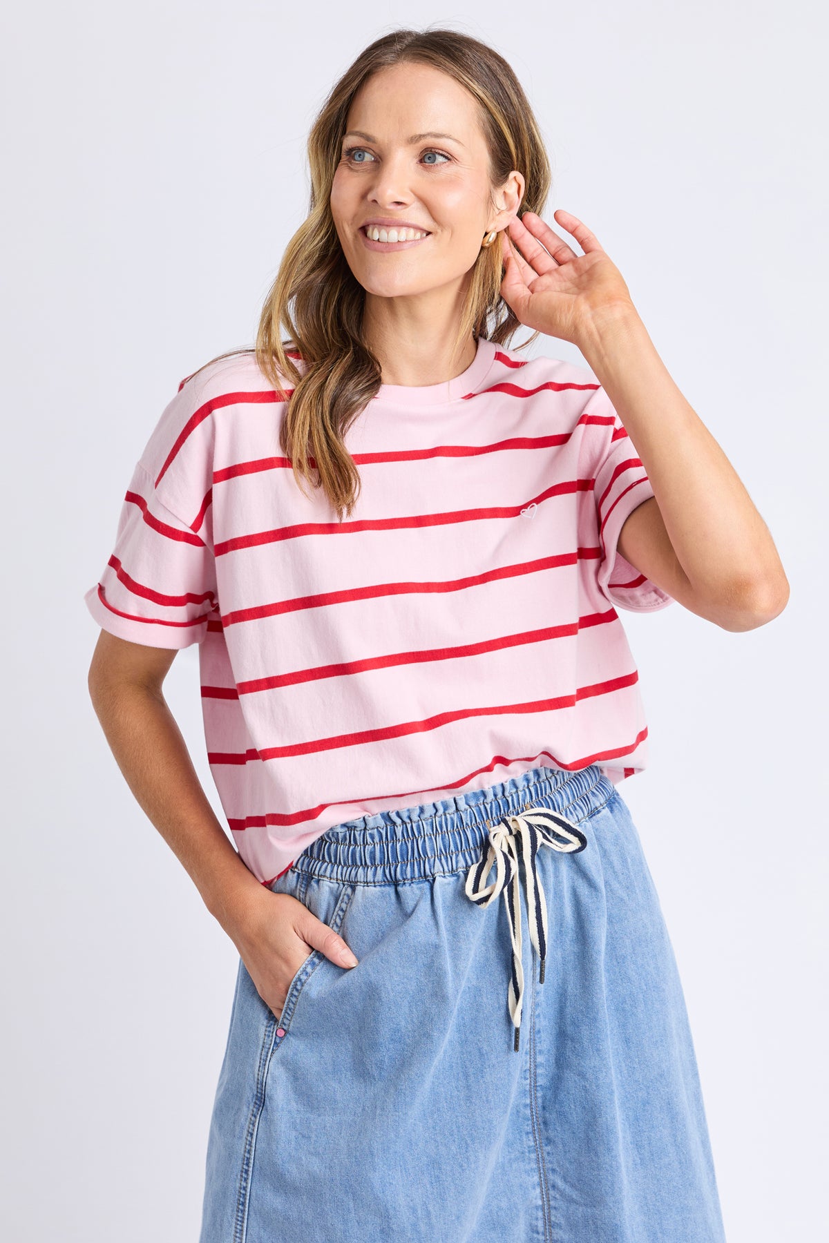 Halli S/S Tee - Stripe Pldy & Poppy Str