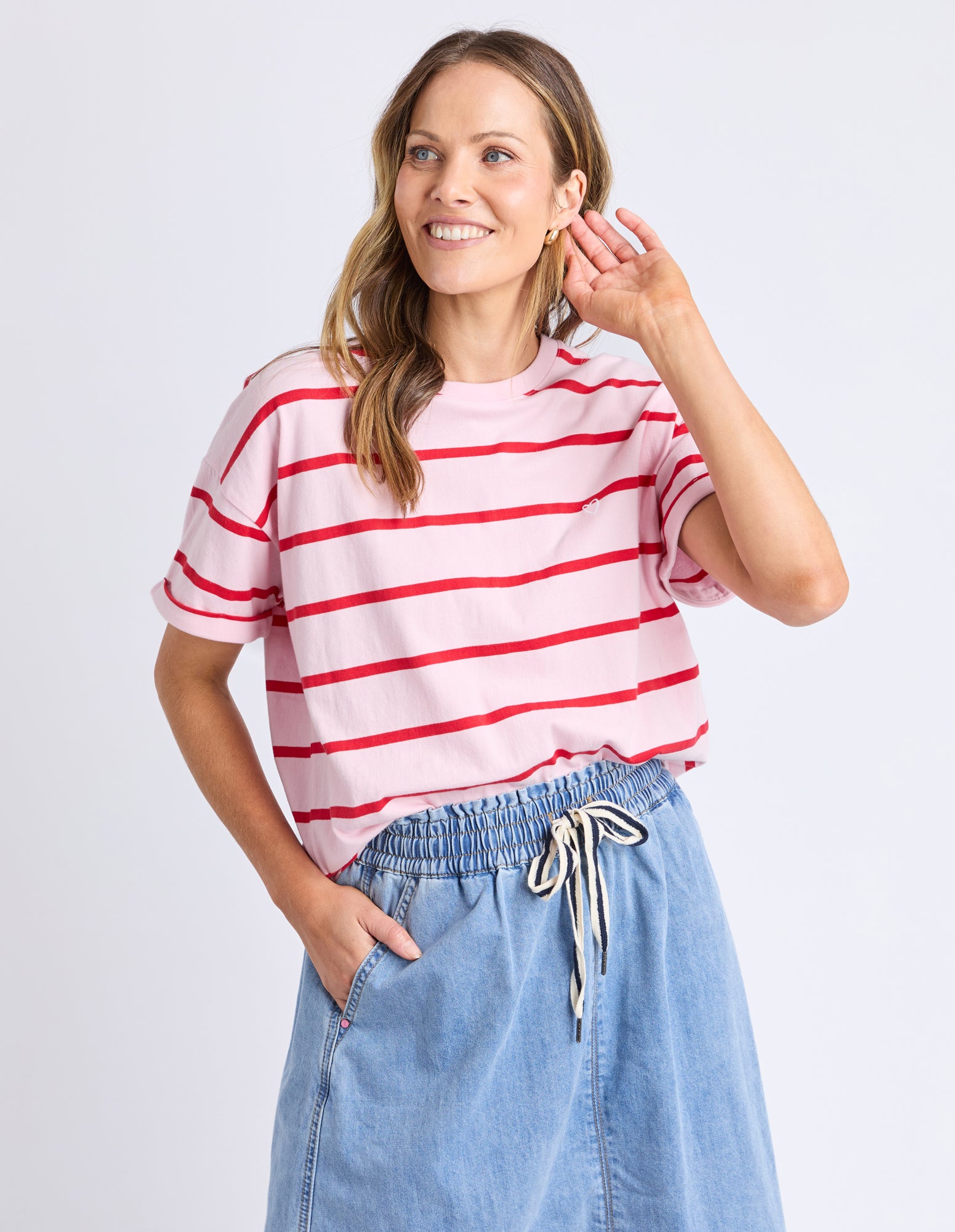 Halli S/S Tee - Stripe Pldy & Poppy Str