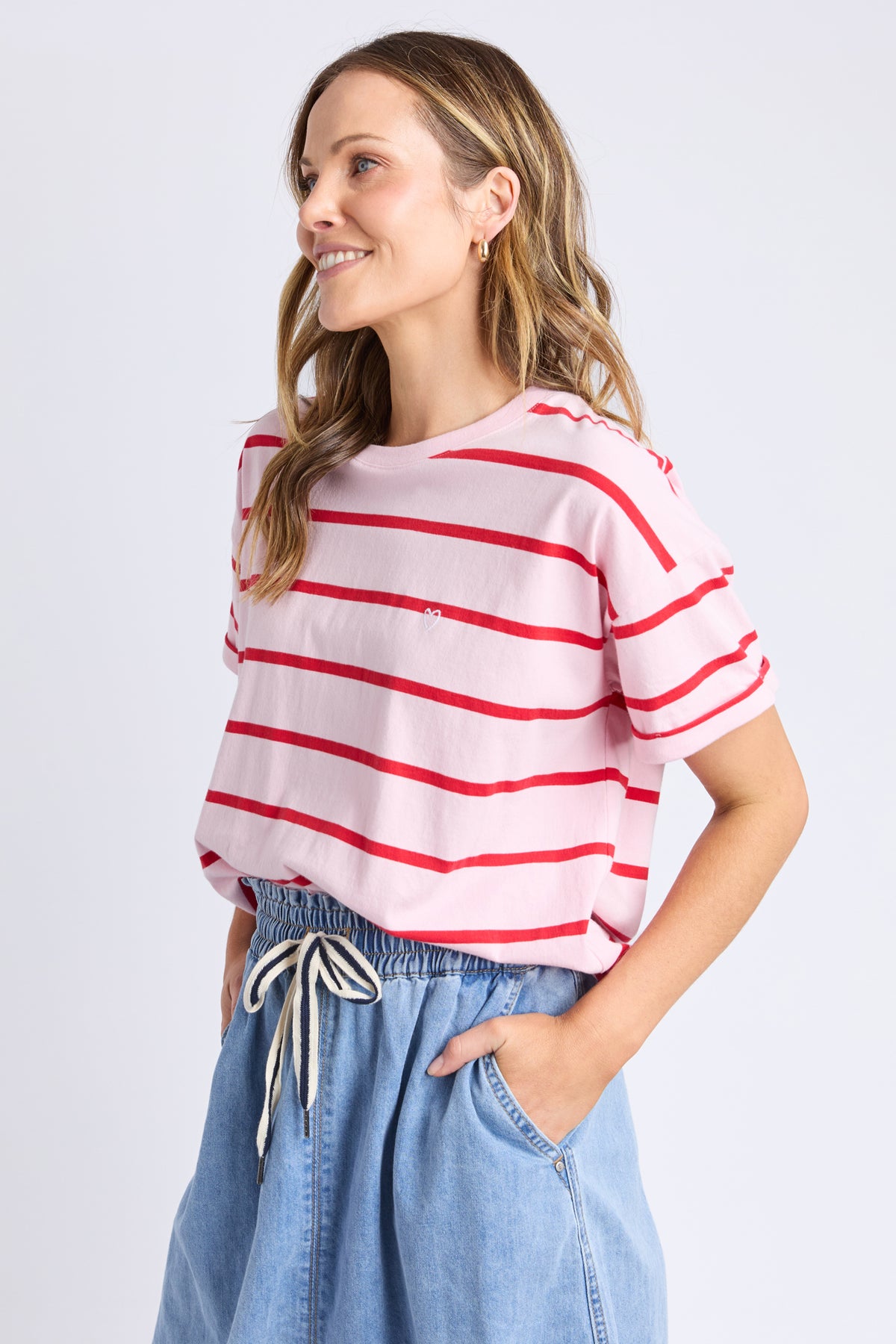 Halli S/S Tee - Stripe Pldy & Poppy Str