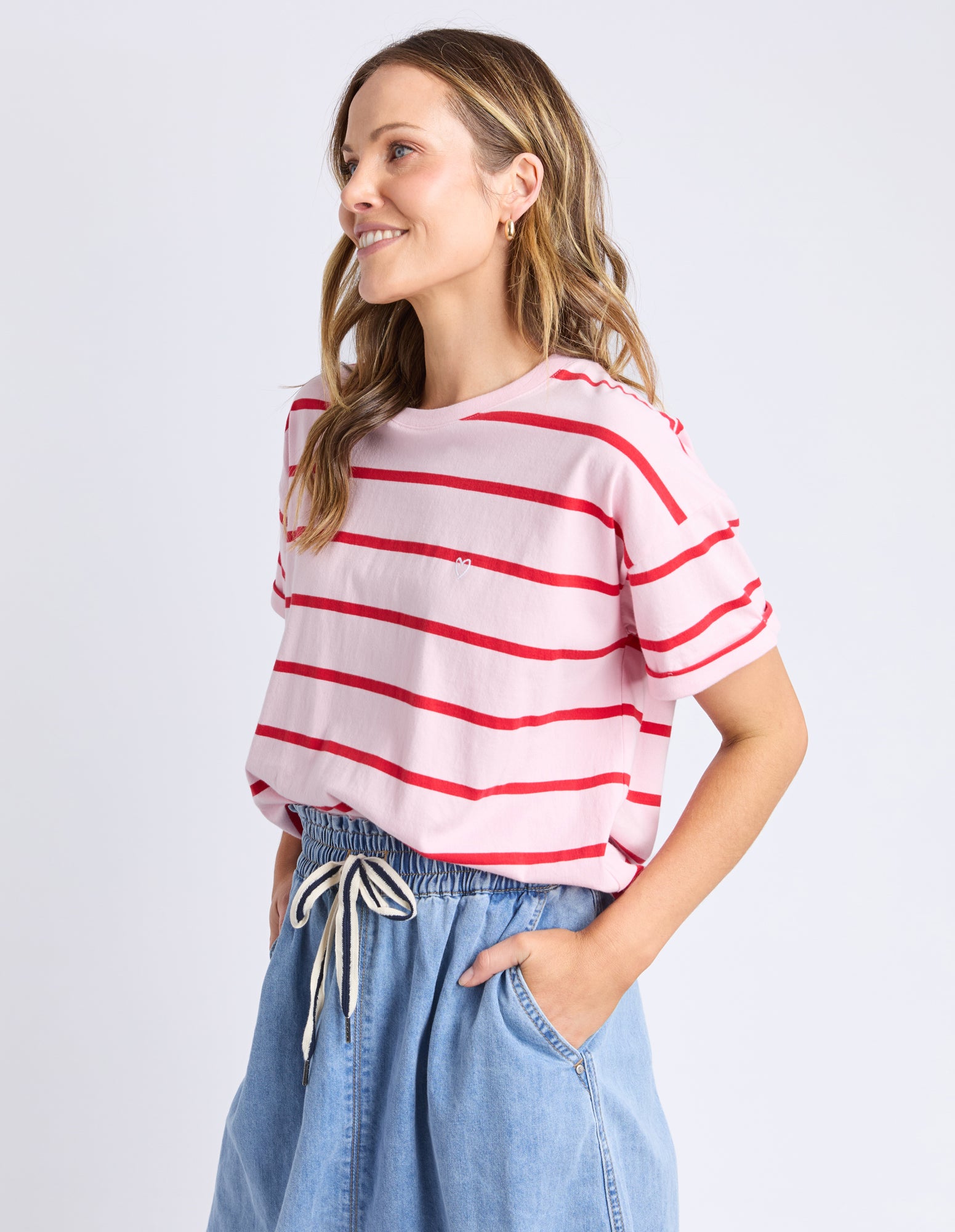 Halli S/S Tee - Stripe Pldy & Poppy Str