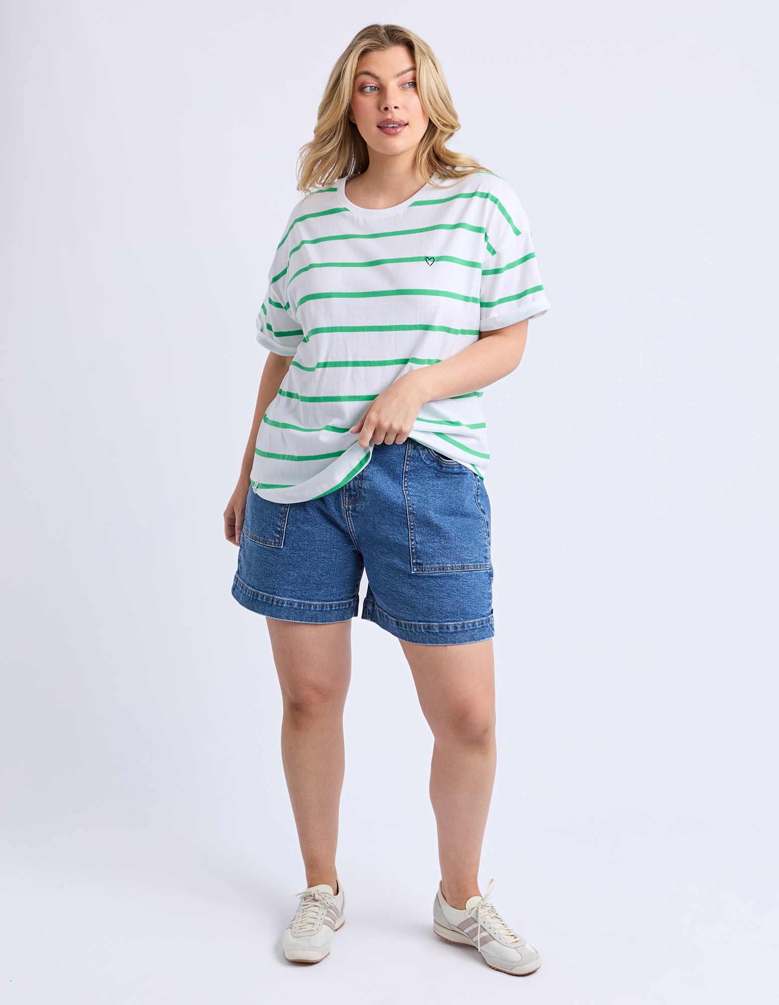 Halli Short Sleeve Tee Spring Green & White Stripe