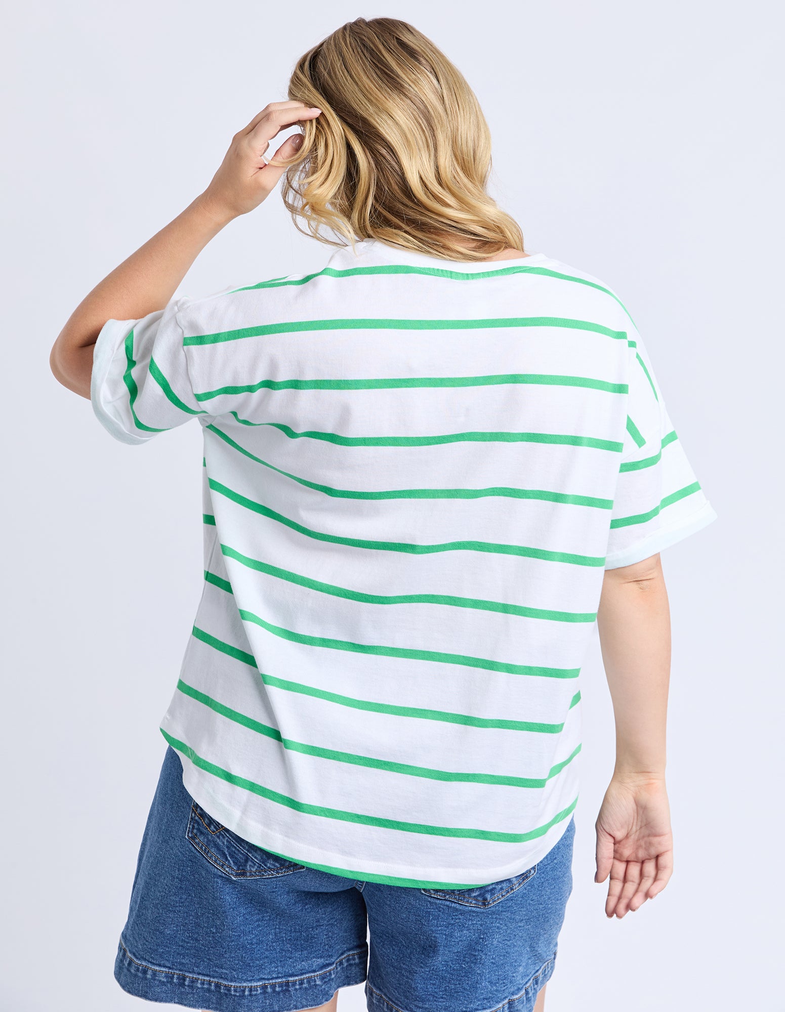 Halli Short Sleeve Tee Spring Green & White Stripe