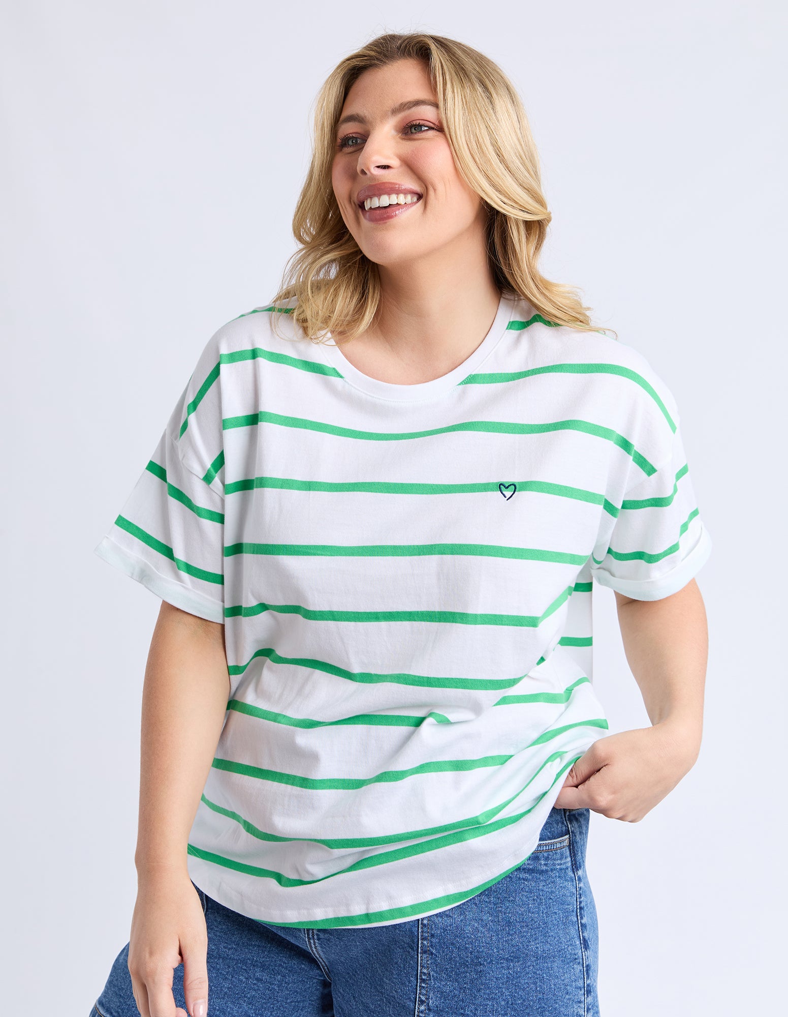 Halli Short Sleeve Tee Spring Green & White Stripe
