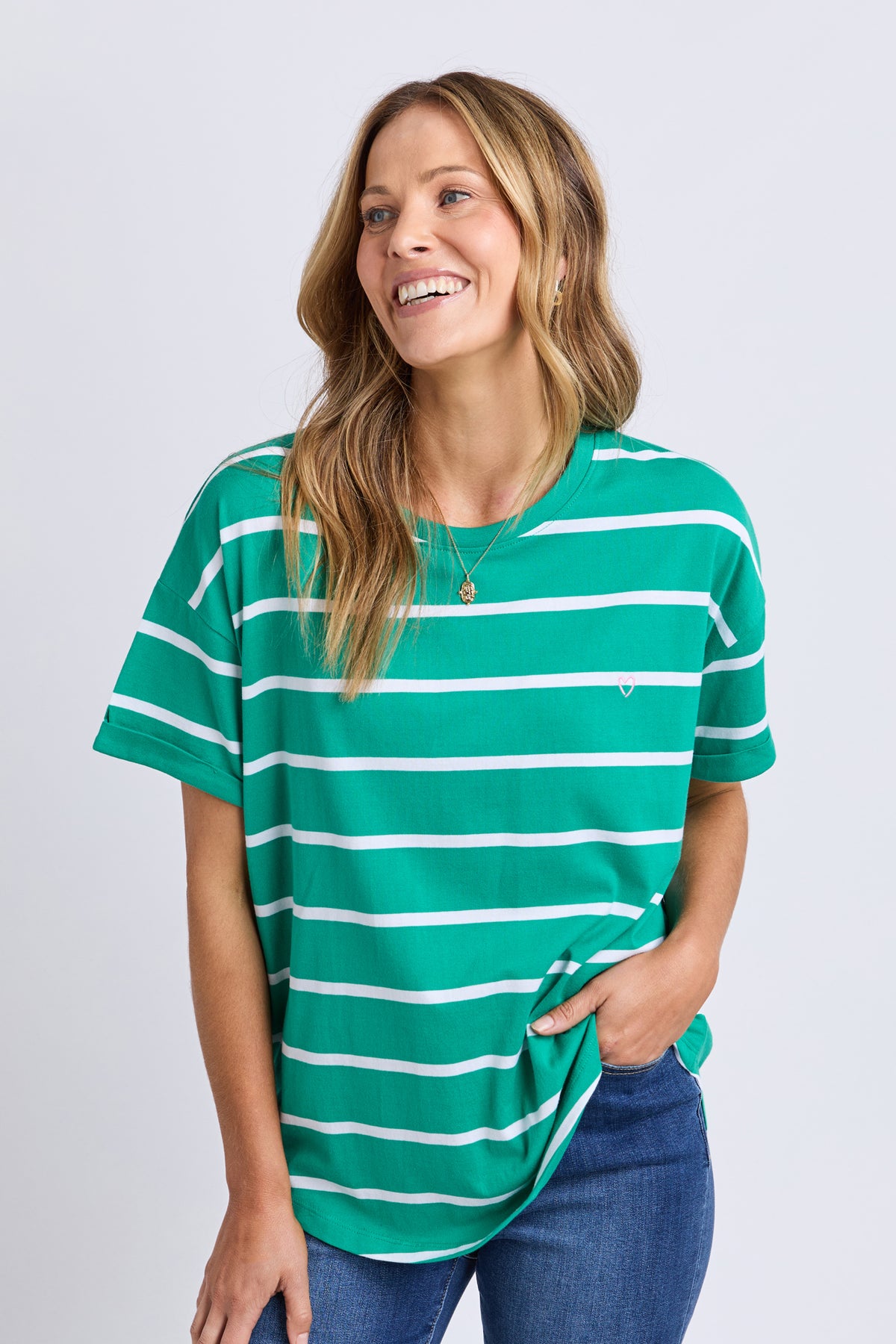 Halli Short Sleeve Stripe Tee Virdis Green/White
