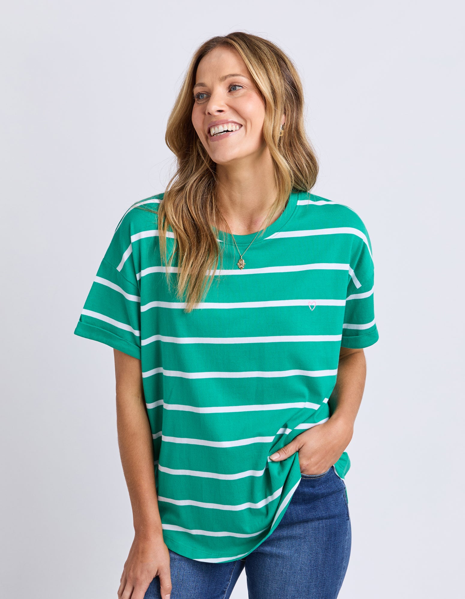 Halli Short Sleeve Stripe Tee Virdis Green/White