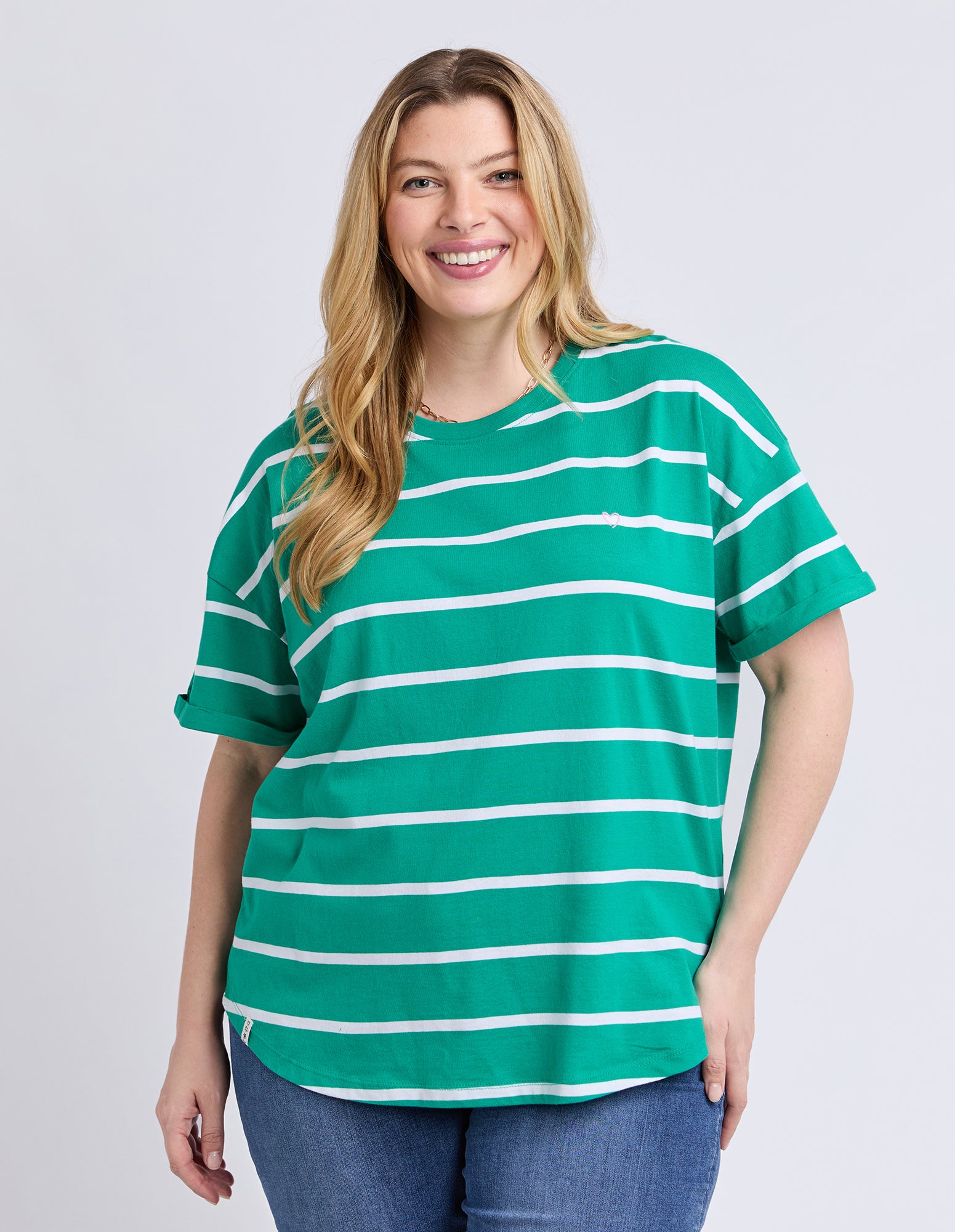 Halli Short Sleeve Stripe Tee Virdis Green/White