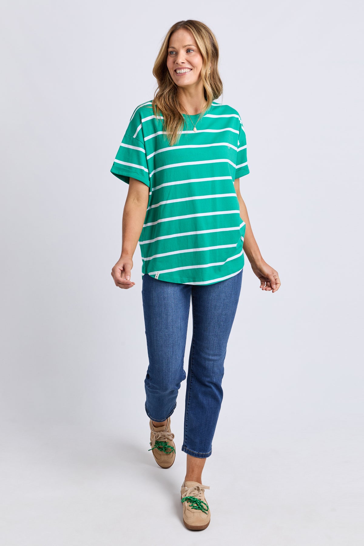 Halli Short Sleeve Stripe Tee Virdis Green/White