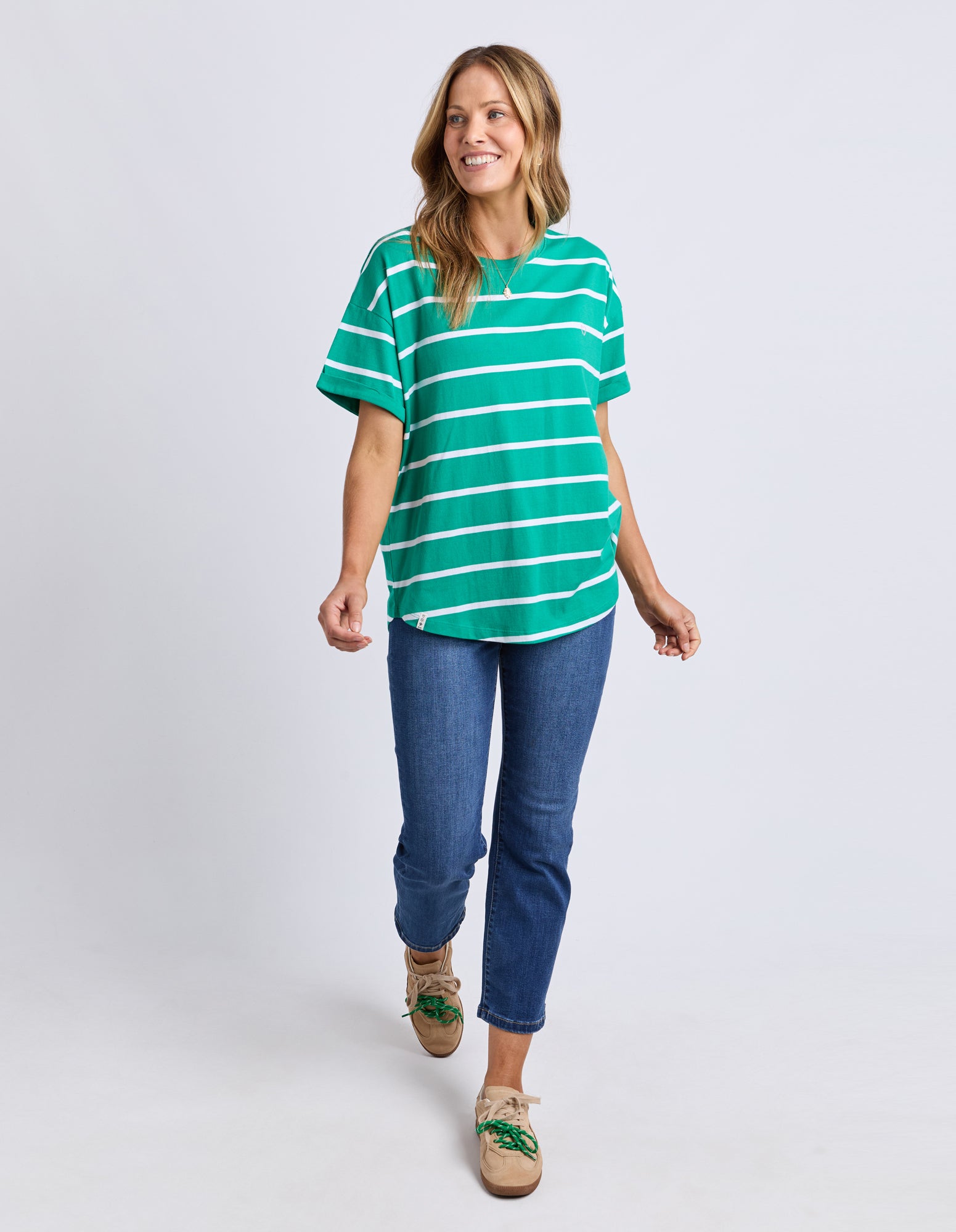 Halli Short Sleeve Stripe Tee Virdis Green/White