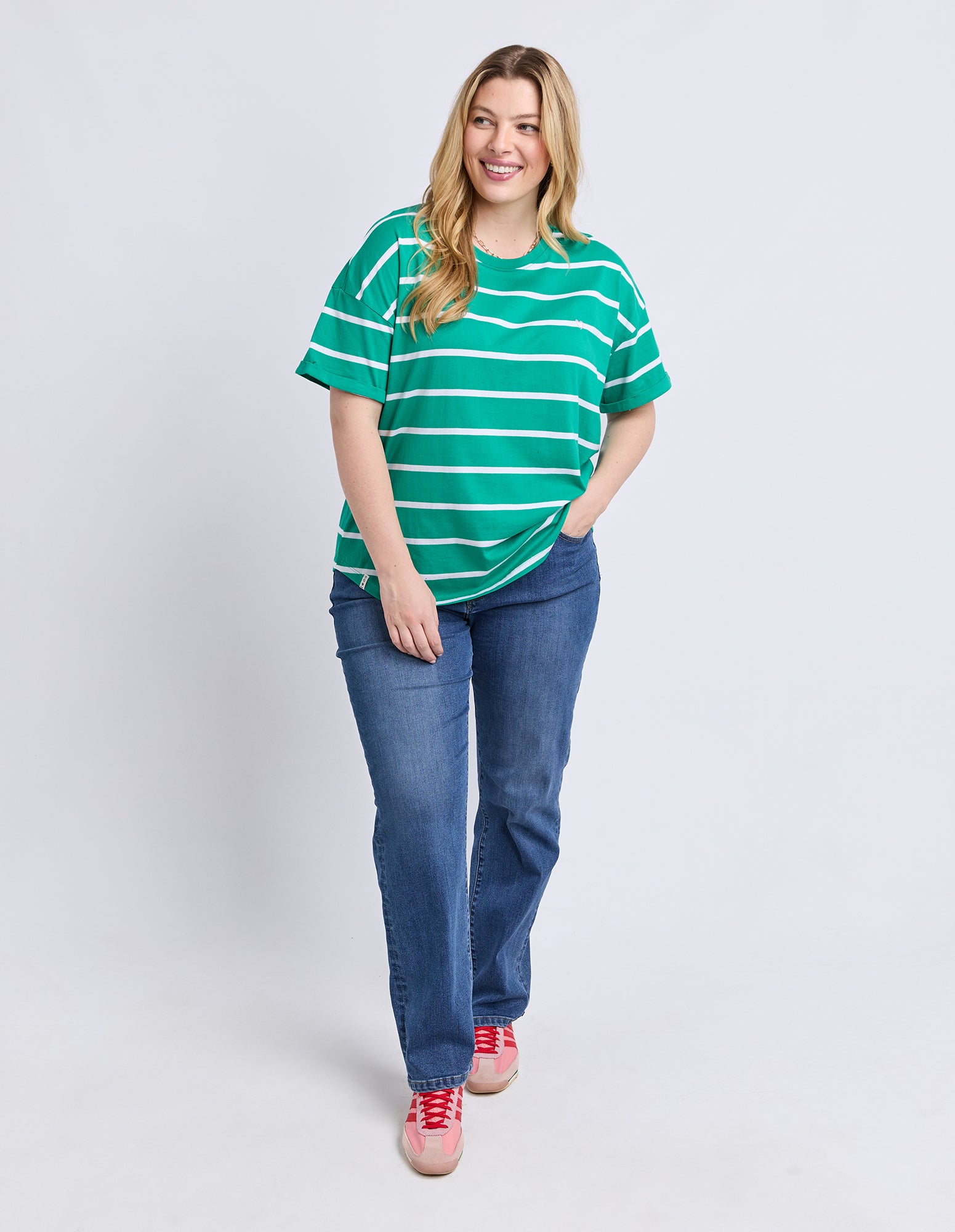 Halli Short Sleeve Stripe Tee Virdis Green/White