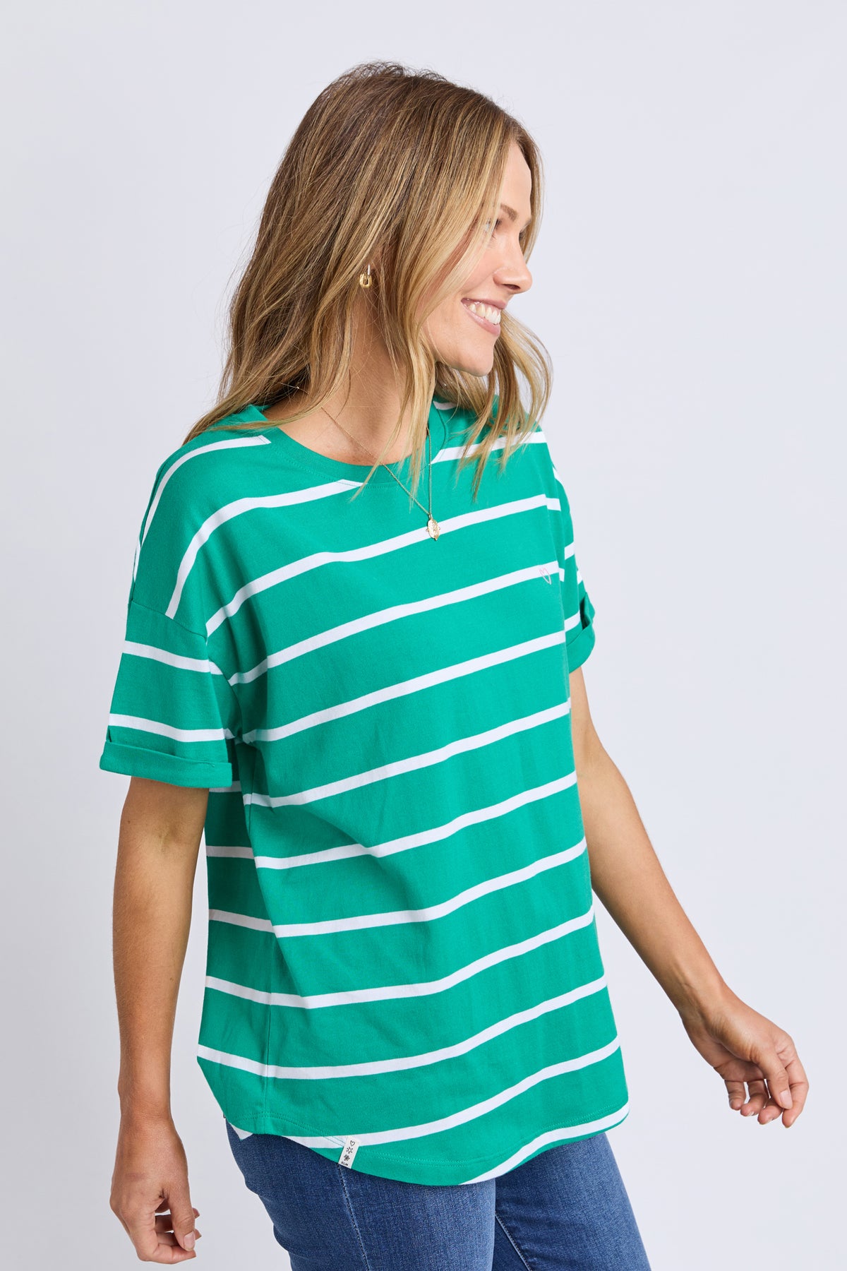 Halli Short Sleeve Stripe Tee Virdis Green/White