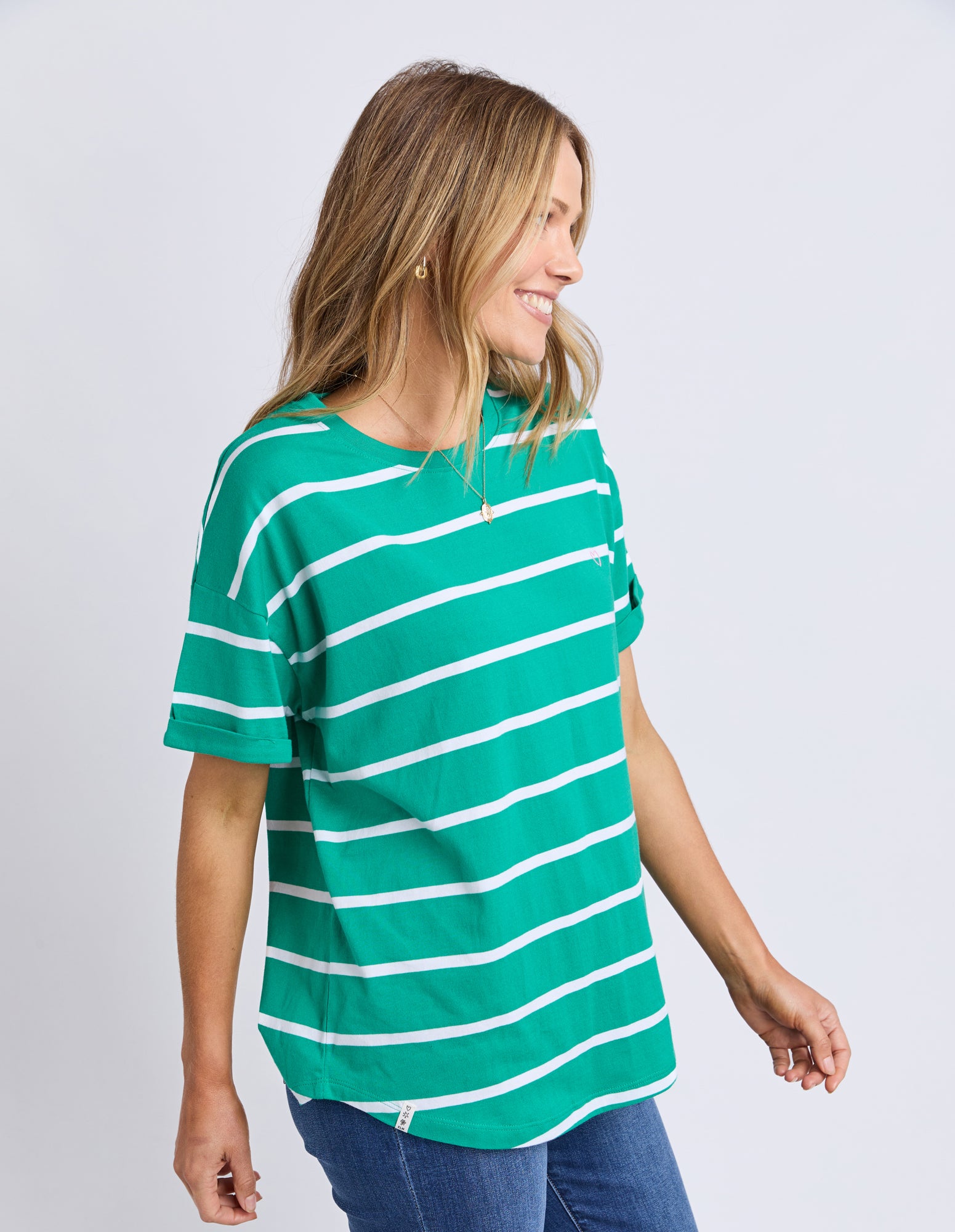 Halli Short Sleeve Stripe Tee Virdis Green/White