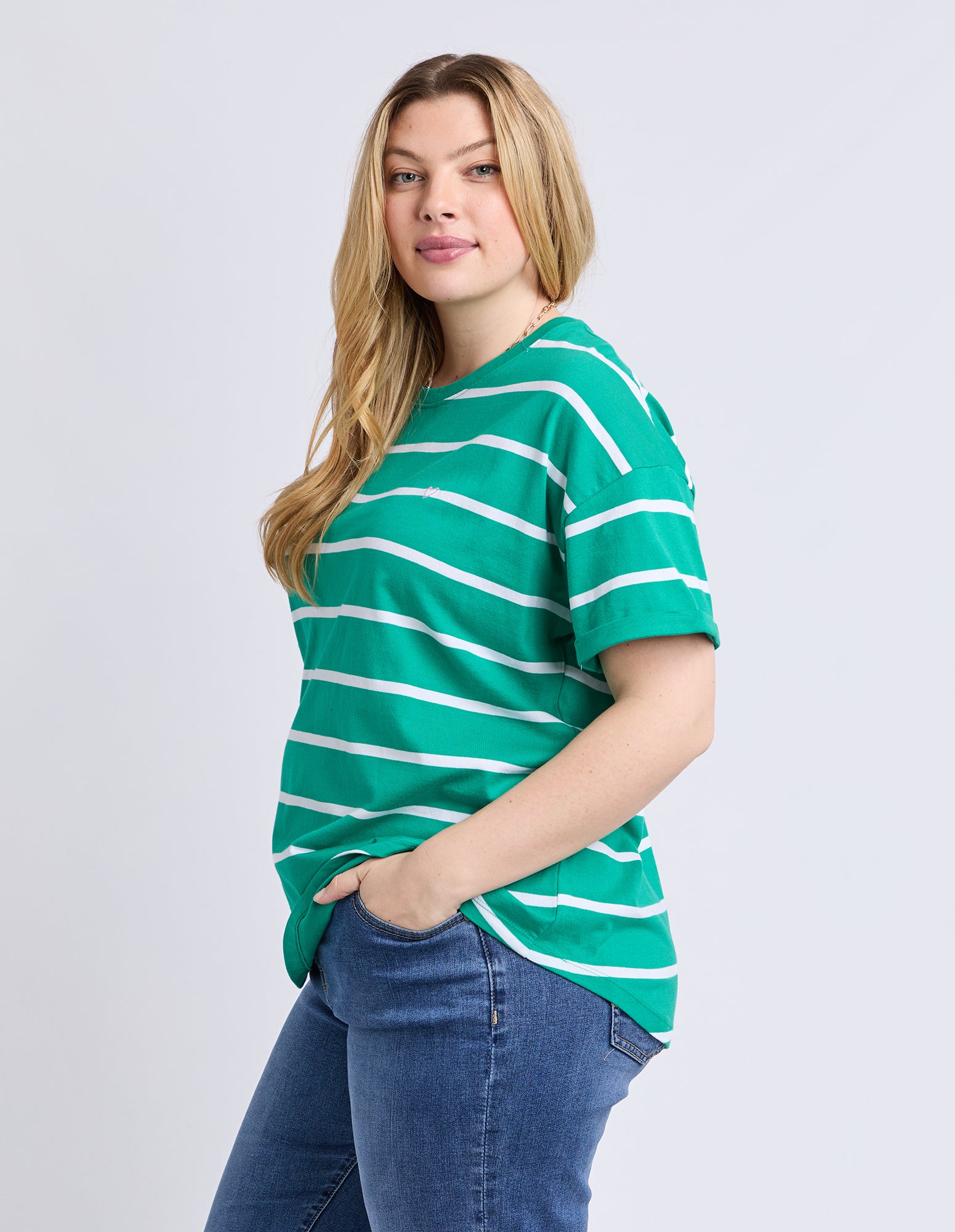 Halli Short Sleeve Stripe Tee Virdis Green/White