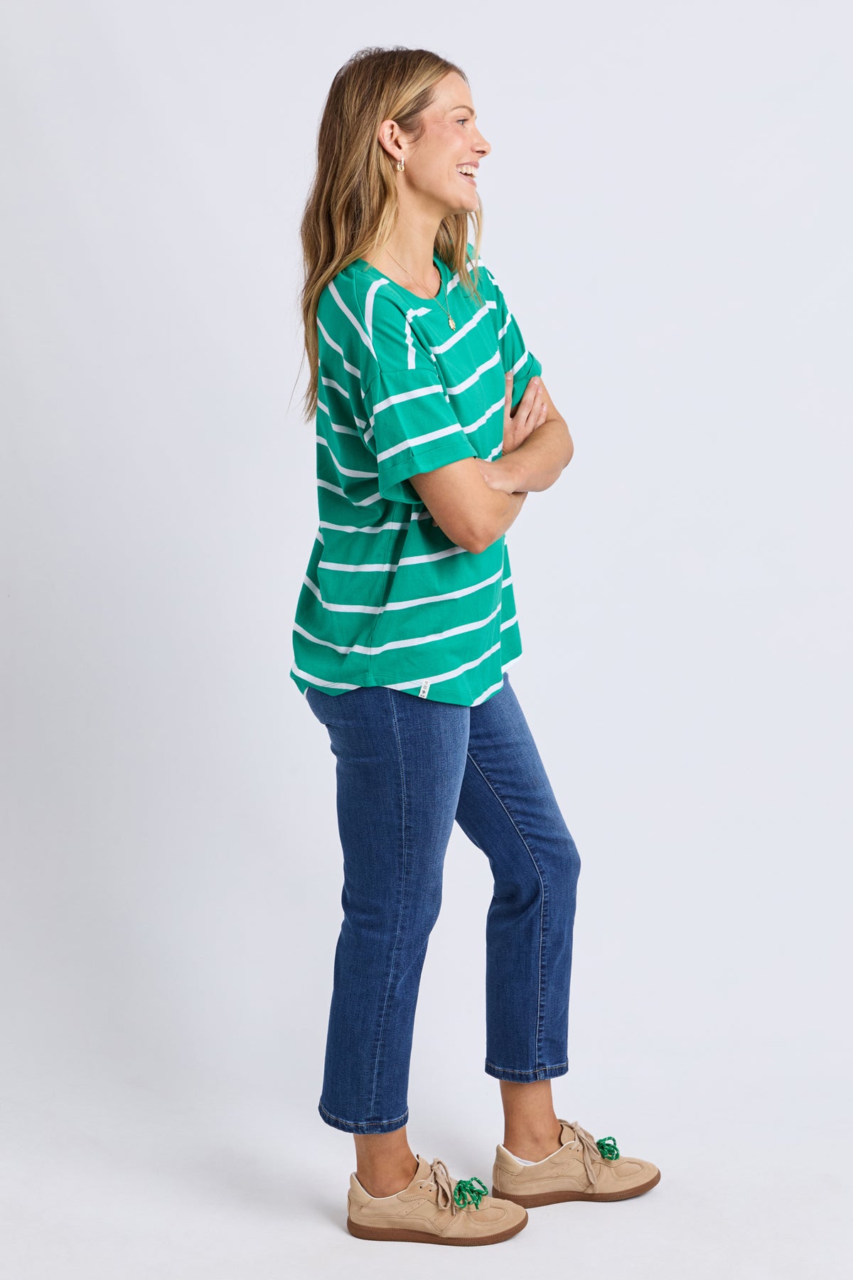 Halli Short Sleeve Stripe Tee Virdis Green/White