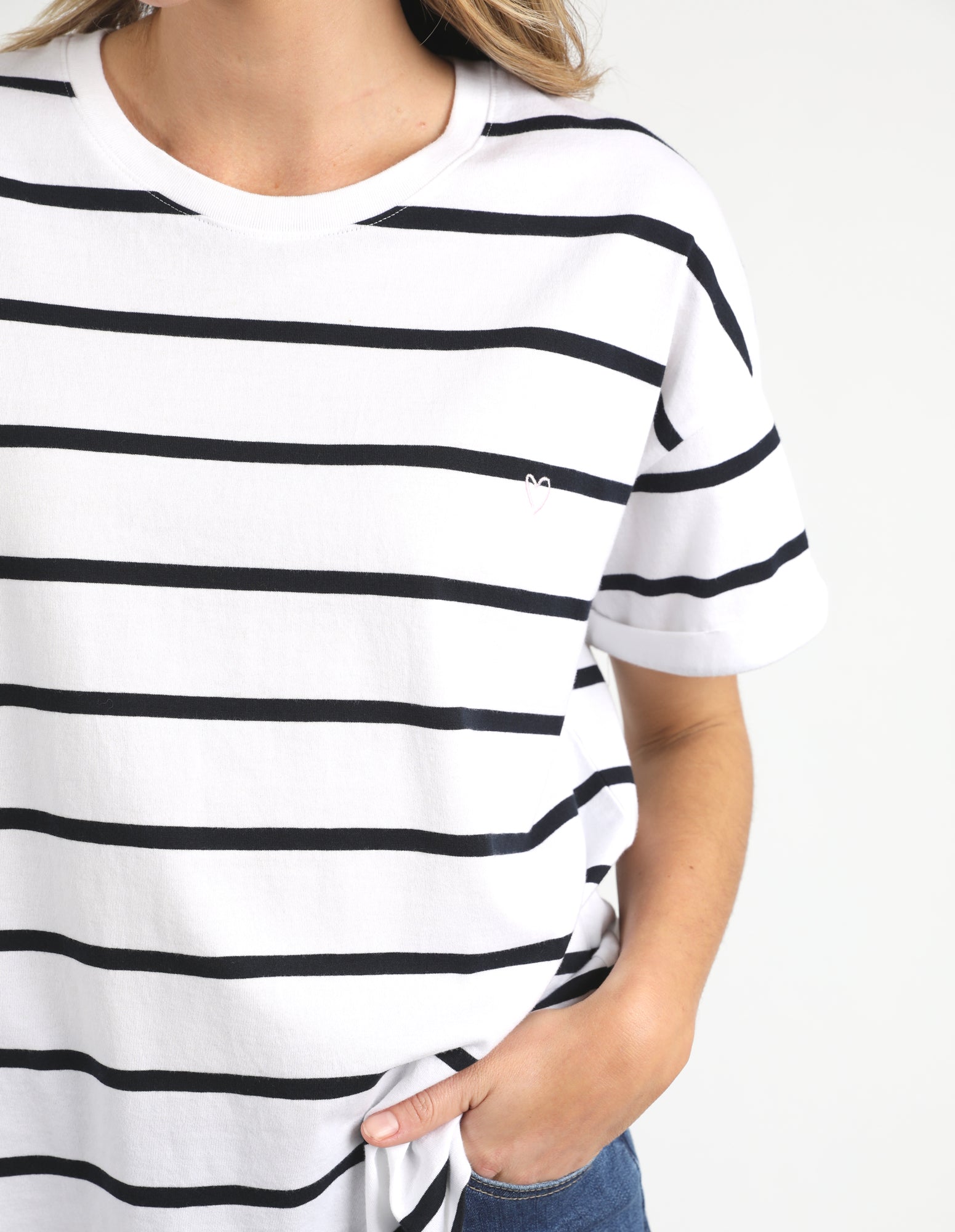 Halli Short Sleeve Tee White & Navy Stripe