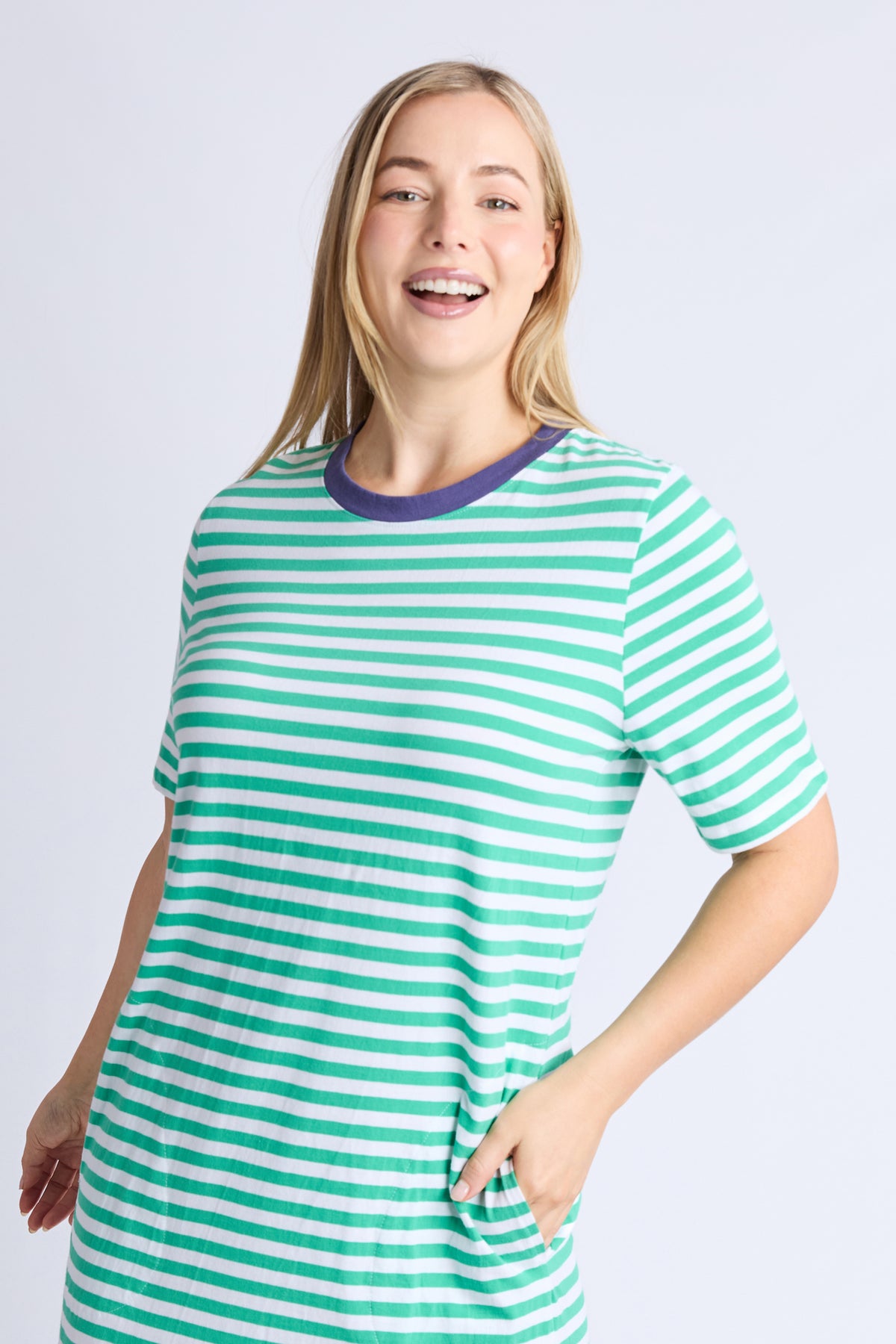 Merry Tee Dress Green/White Stripe